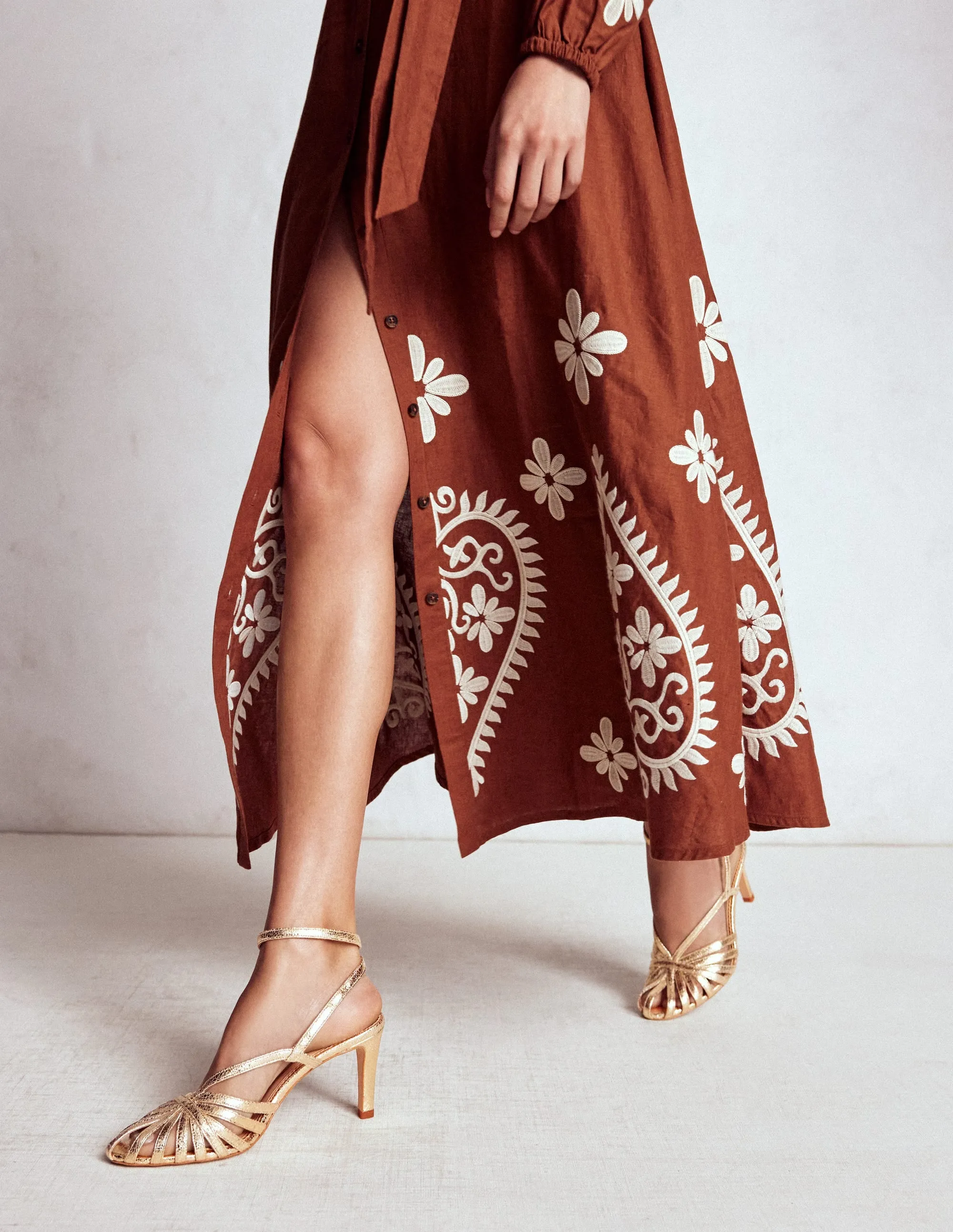 Heeled Cage Sandals-Gold Metallic texture boost