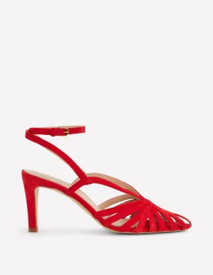 Heeled Cage Sandals-Post Box Red pressure relief