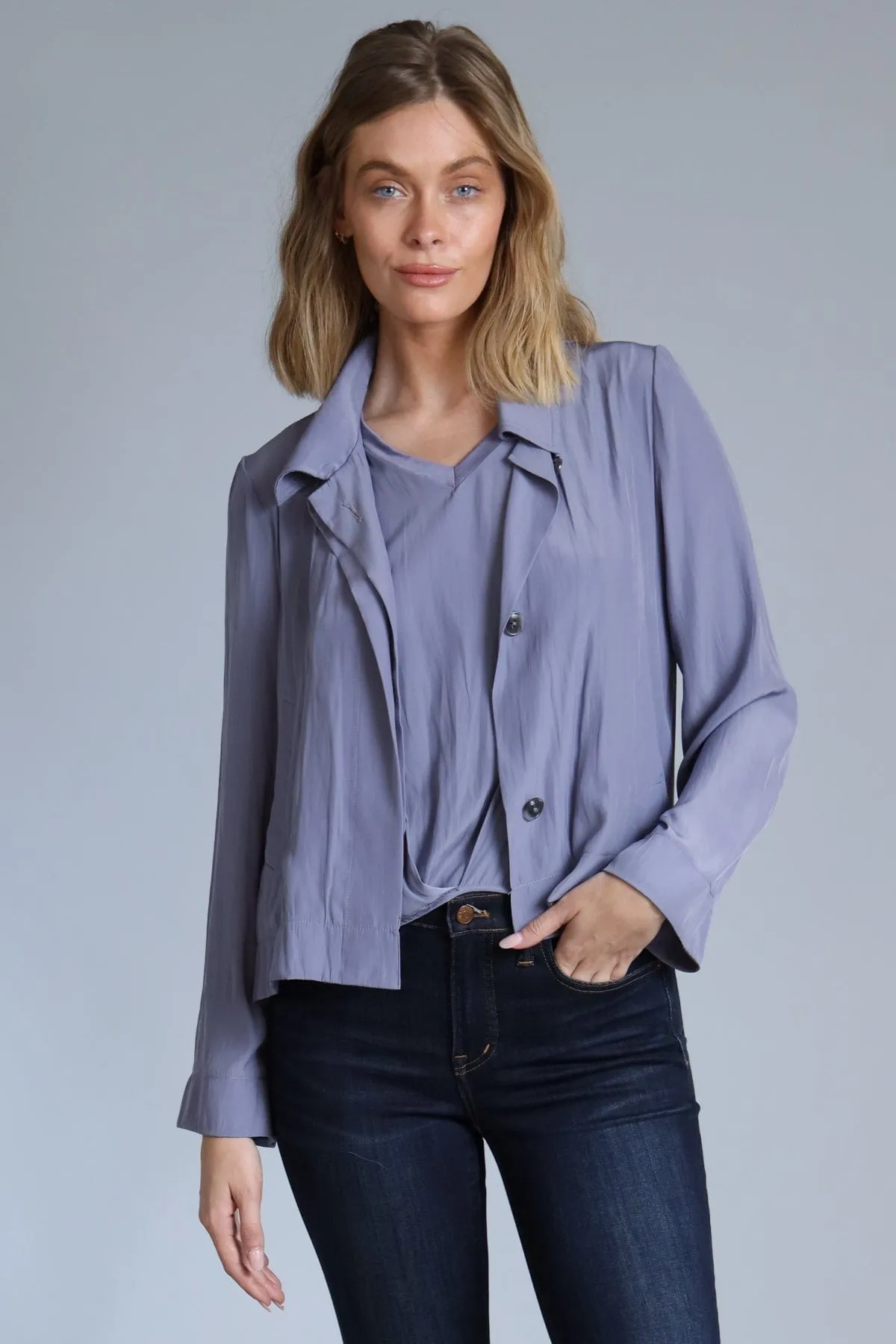 Hidden Placket Swing Jacket errand run outfit