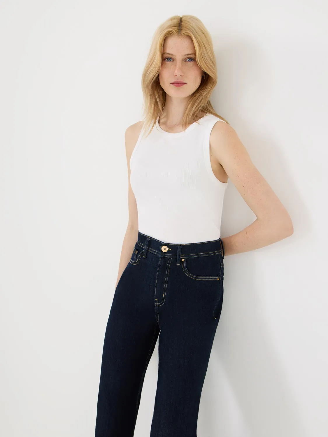 High Neck Ribbed Tank Top travel fit