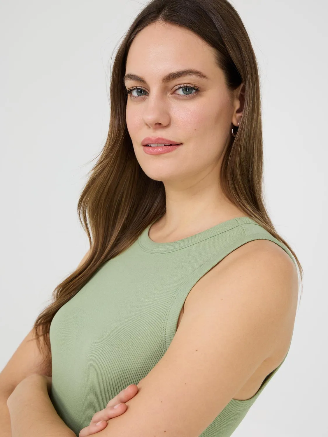 High Neck Ribbed Tank Top transitional look
