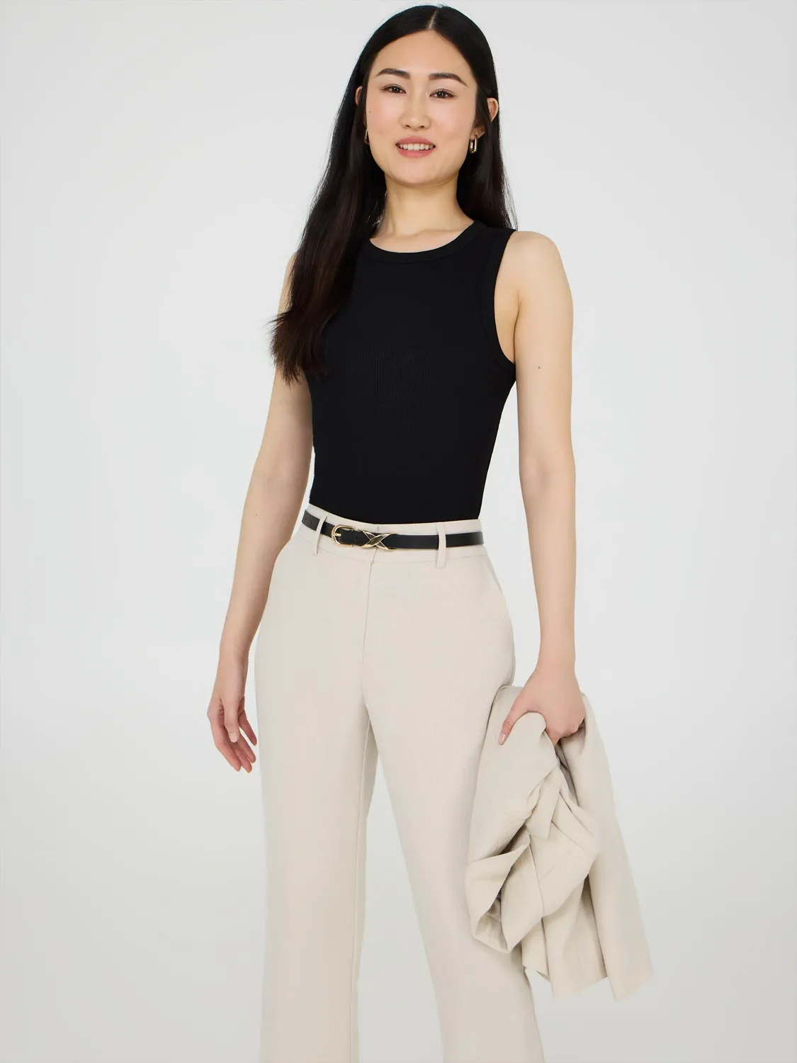 High Neck Ribbed Tank Top sport luxe