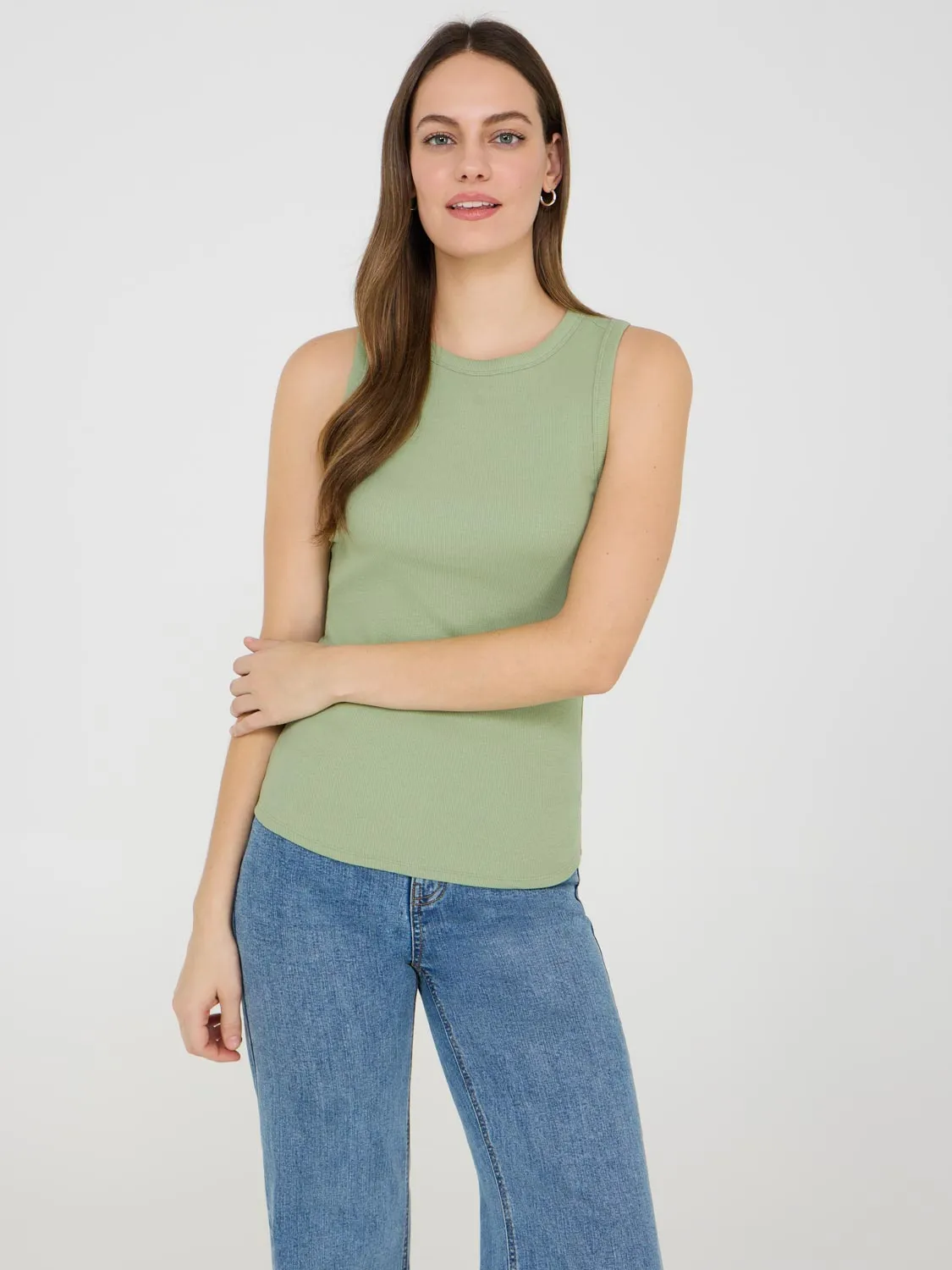 High Neck Ribbed Tank Top tone base