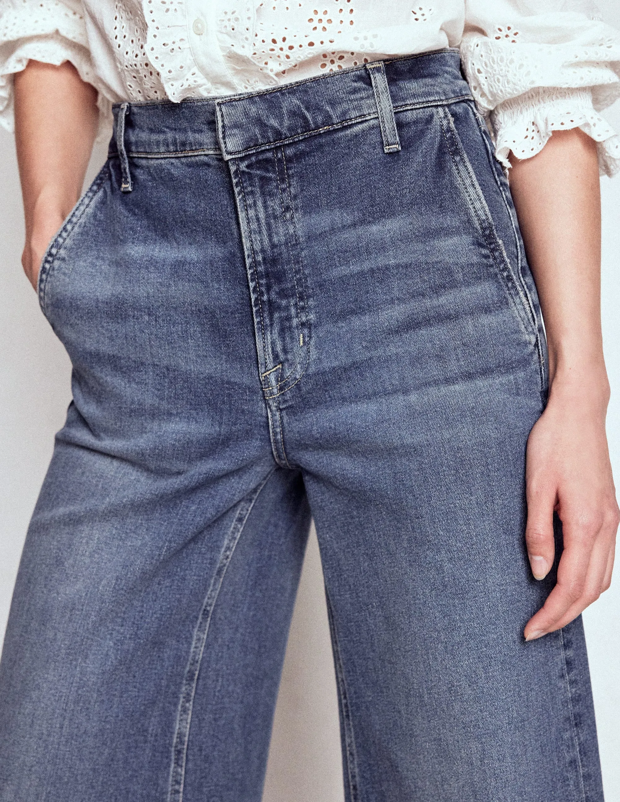 High Rise Clean Wide Jeans-Mid Vintage moisture management