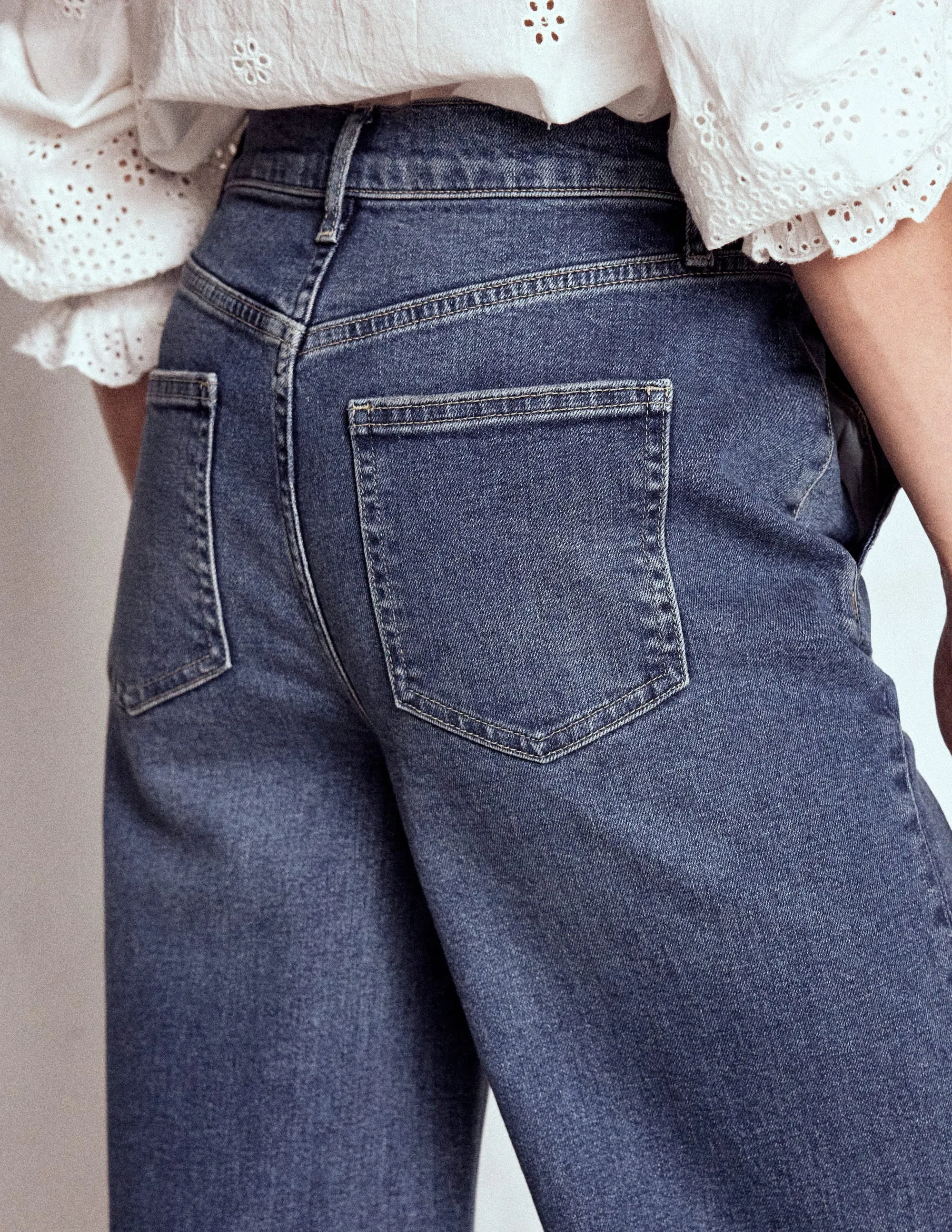 High Rise Clean Wide Jeans-Mid Vintage simple style