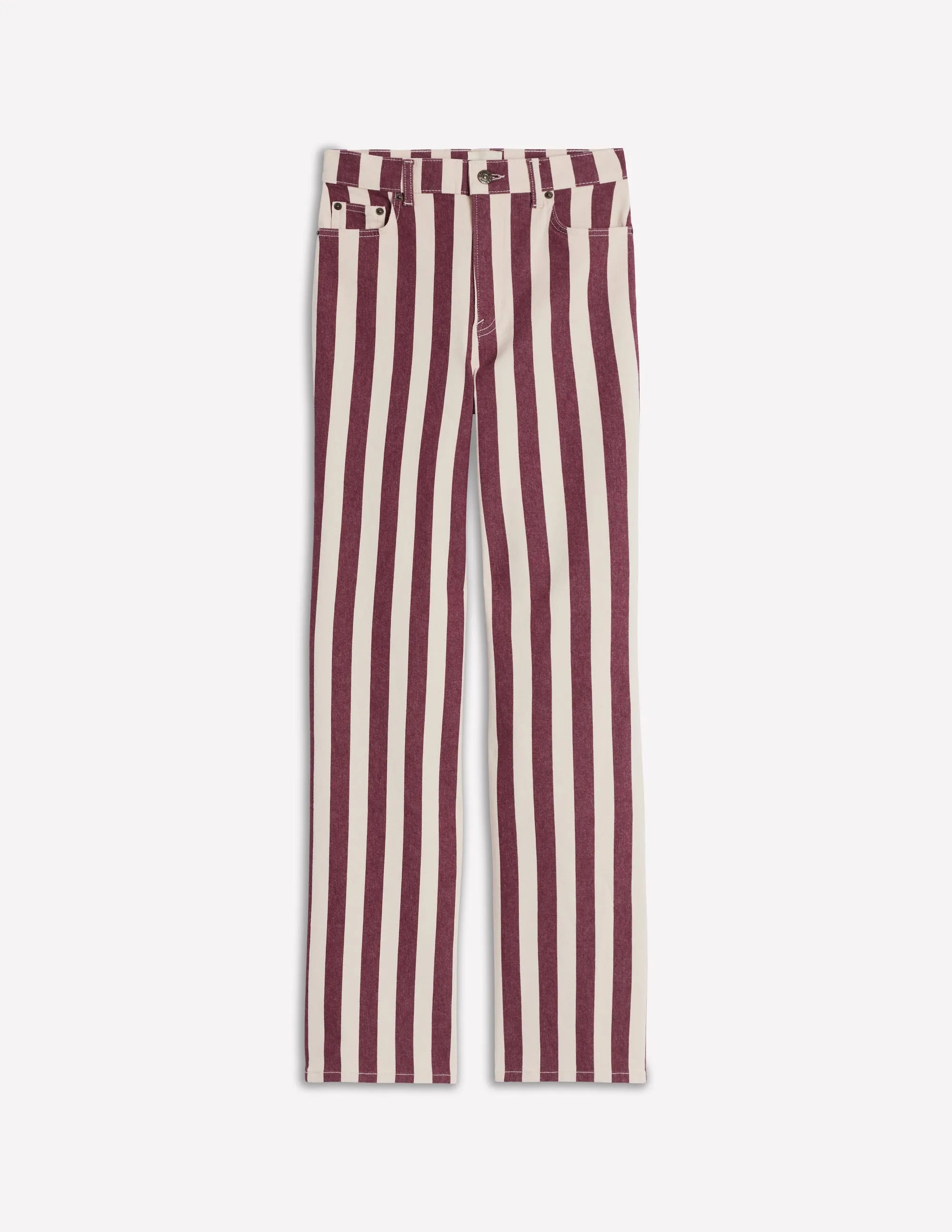 High Rise Column Leg Jeans-Maroon and Ivory Stripe adjustable fit