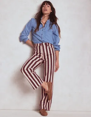 High Rise Column Leg Jeans-Maroon and Ivory Stripe versatile tool