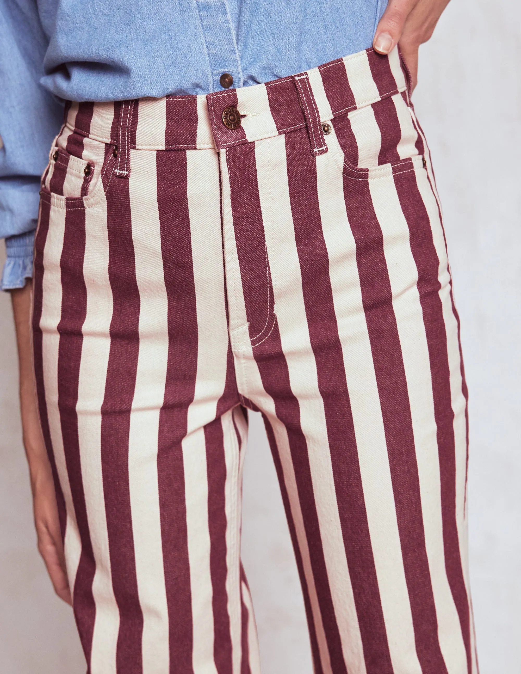 High Rise Column Leg Jeans-Maroon and Ivory Stripe adaptive fit