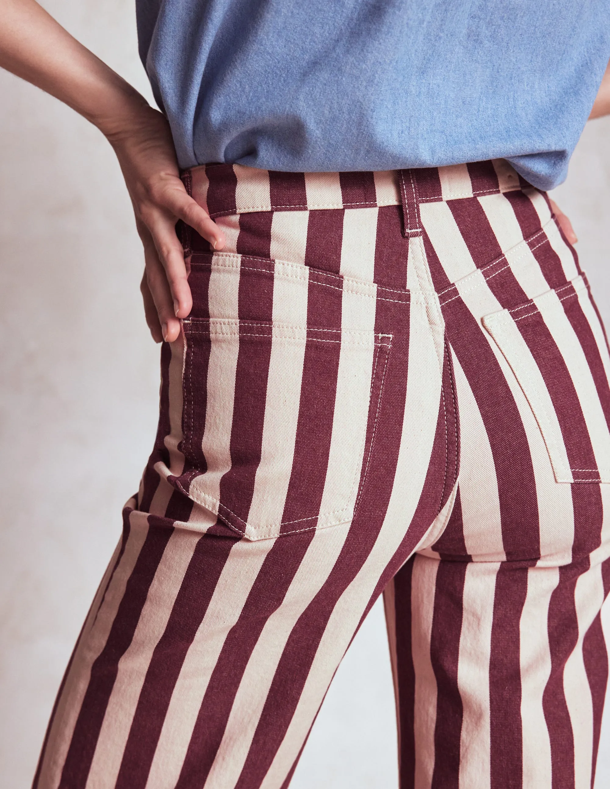 High Rise Column Leg Jeans-Maroon and Ivory Stripe city stroll