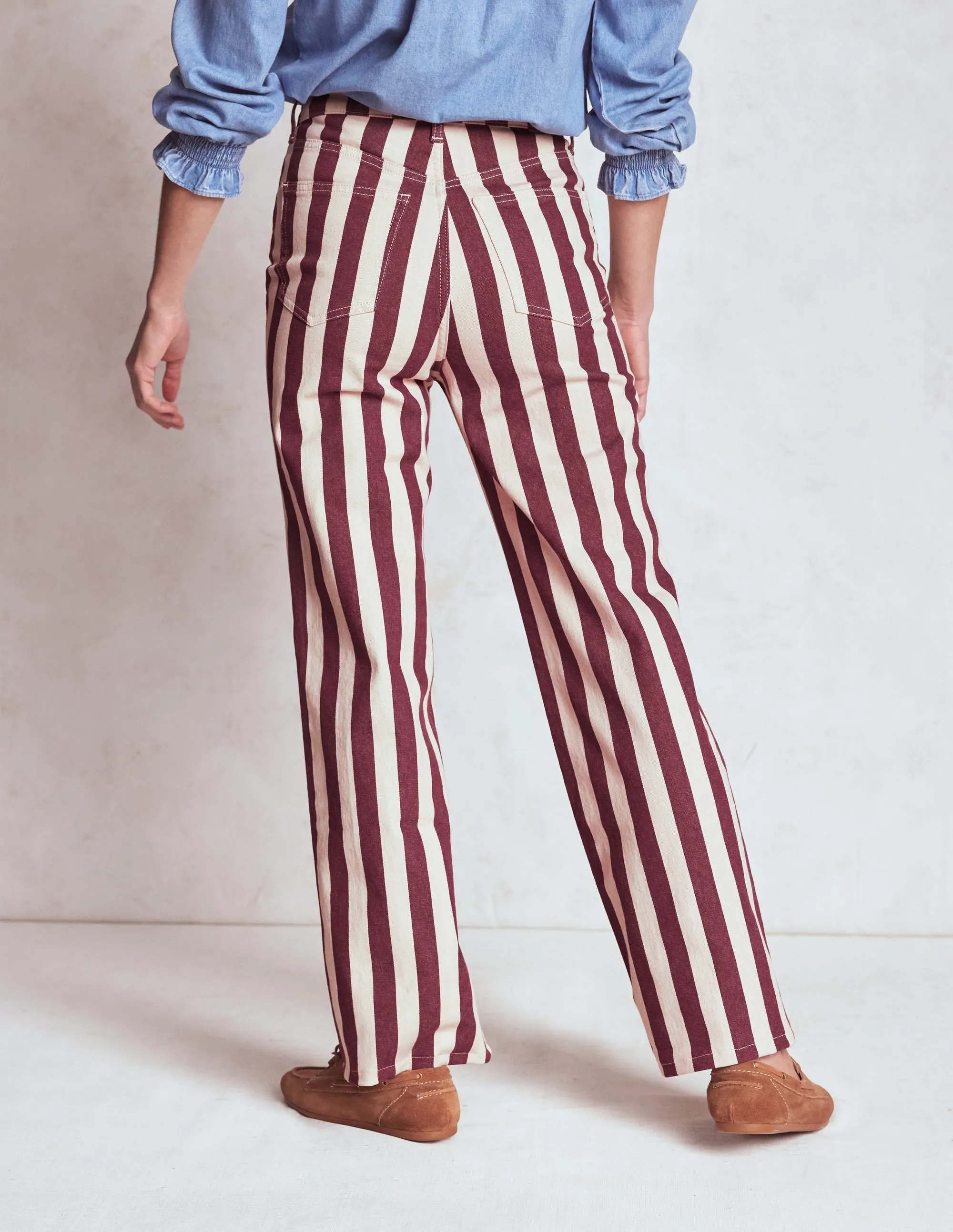 High Rise Column Leg Jeans-Maroon and Ivory Stripe sporty casual