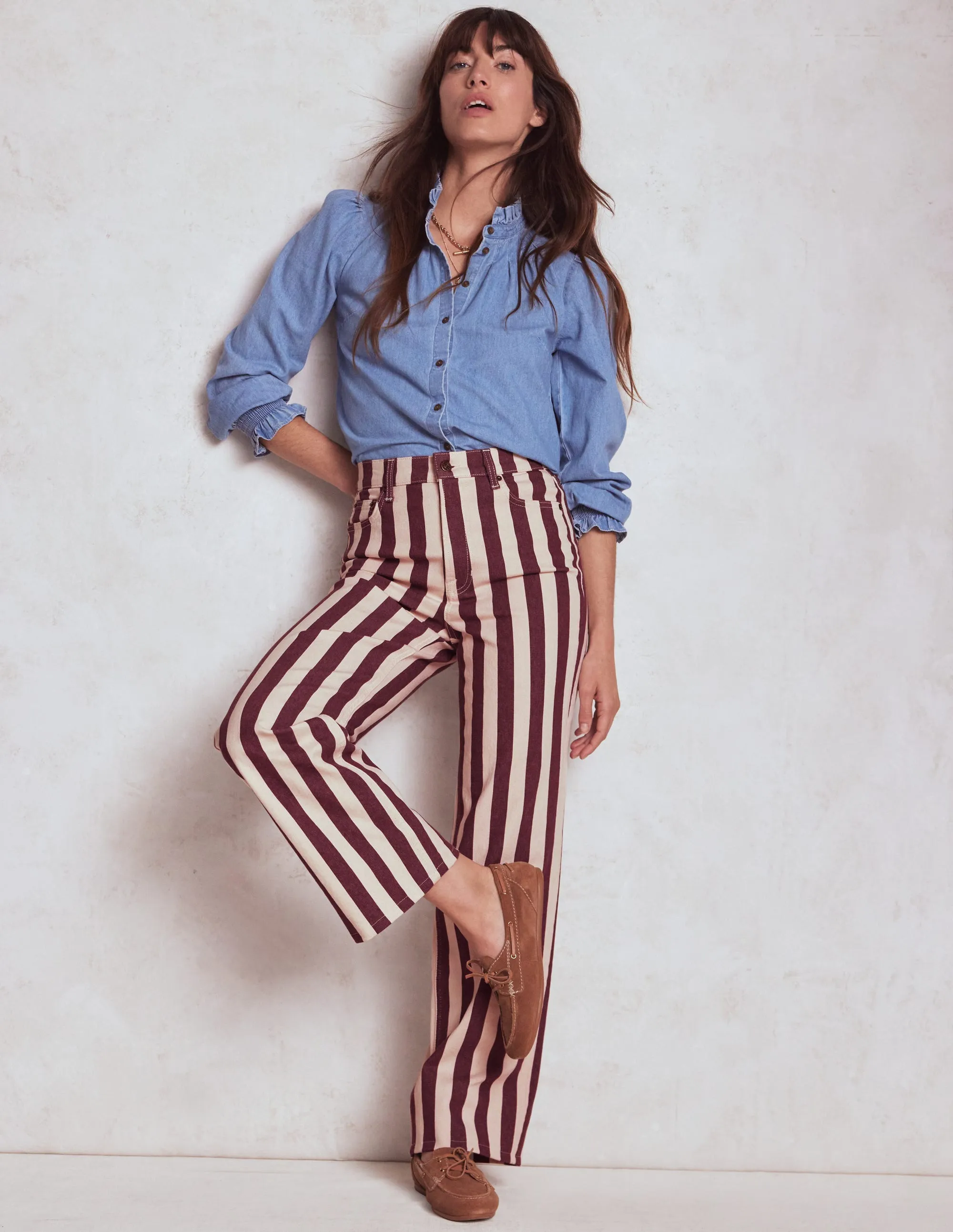 High Rise Column Leg Jeans-Maroon and Ivory Stripe versatile tool