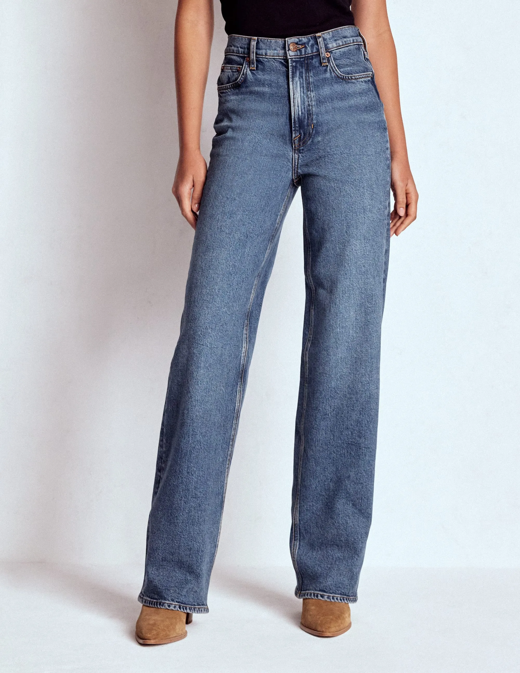 High Rise Column Leg Jeans-Mid Vintage button fly