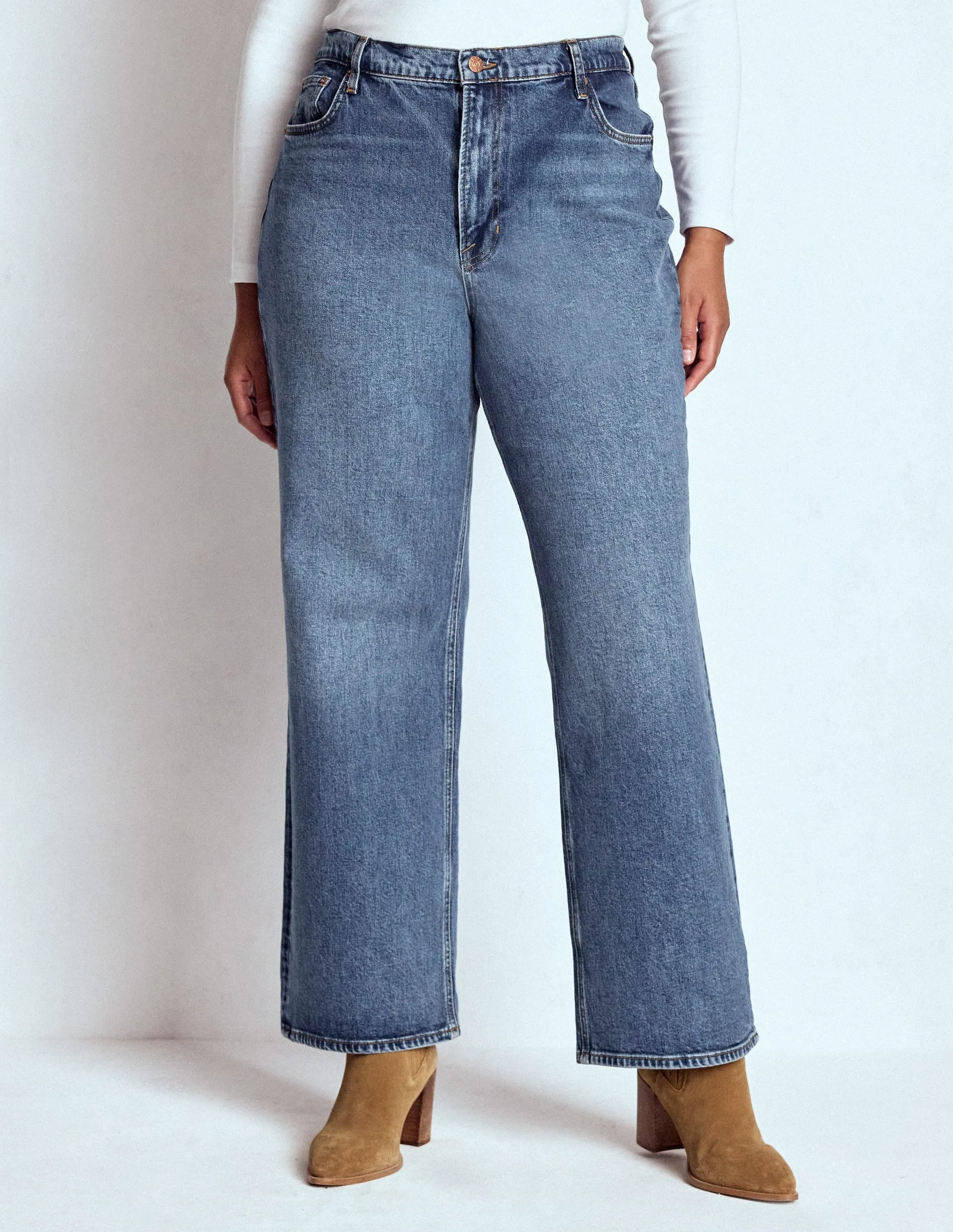 High Rise Column Leg Jeans-Mid Vintage straight cut