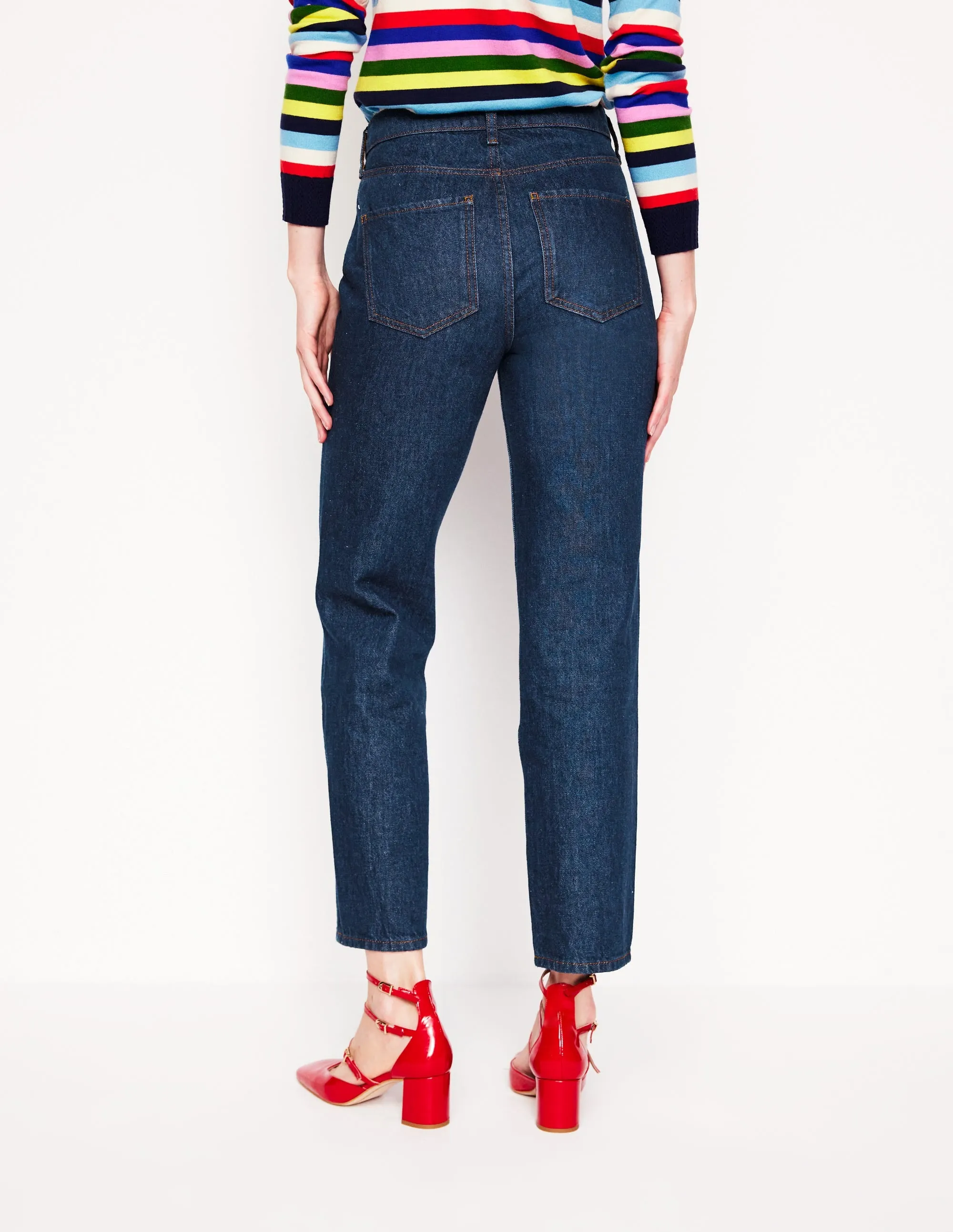High Rise Rigid Straight Jeans-Indigo Rinse handmade details