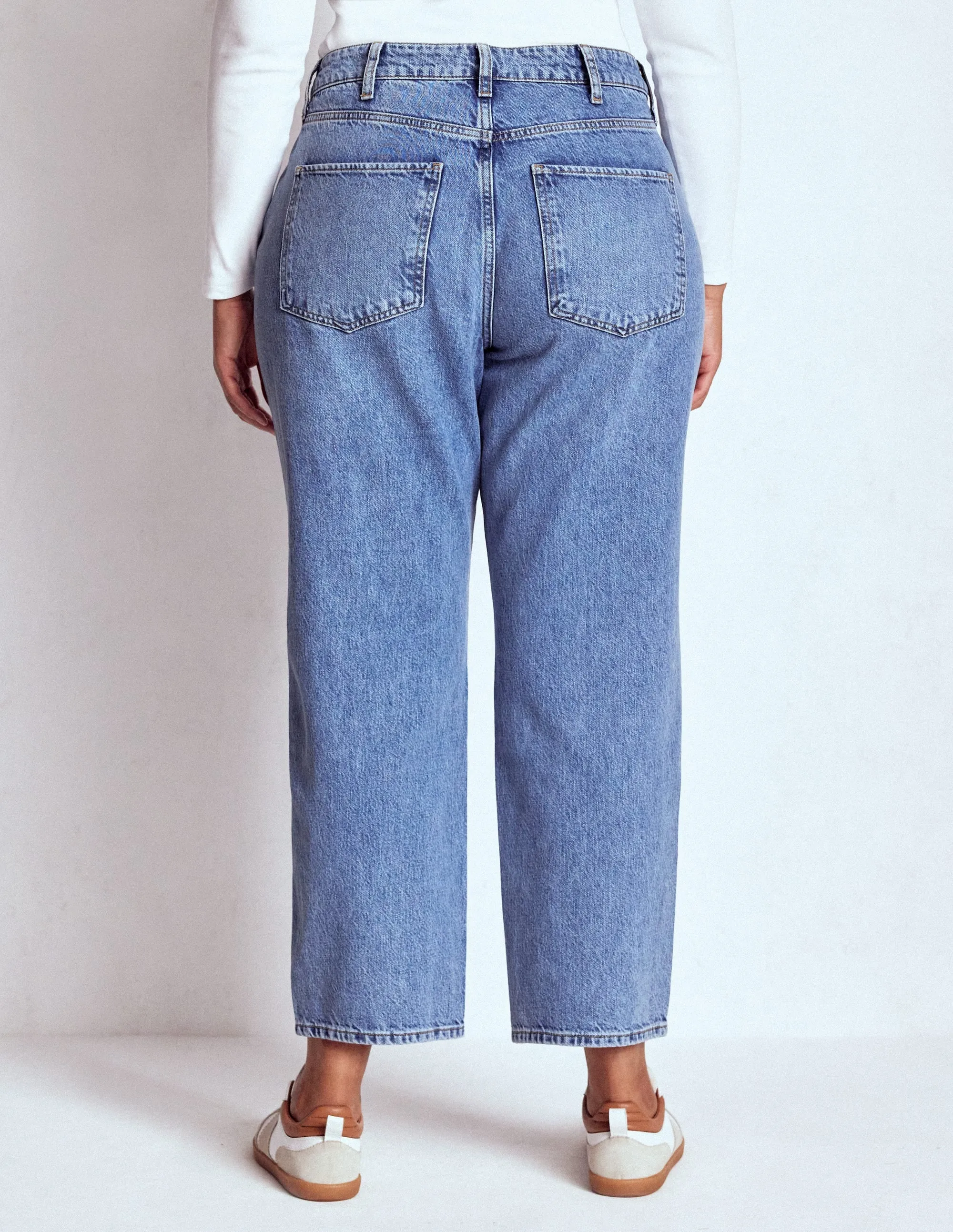 High Rise Rigid Straight Jeans-Light Vintage anti wrinkle
