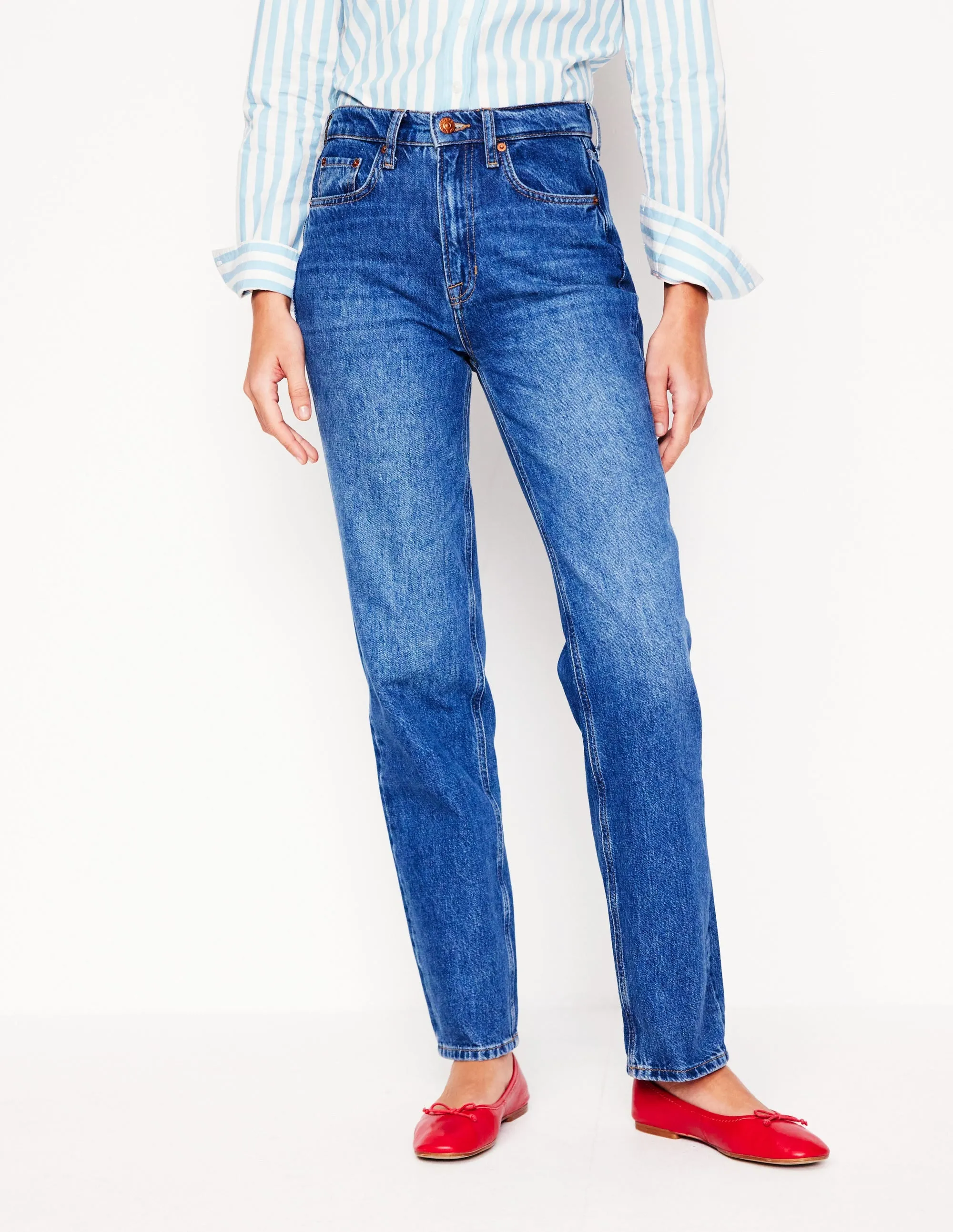 High Rise Rigid Straight Jeans-Mid Vintage pastel tones