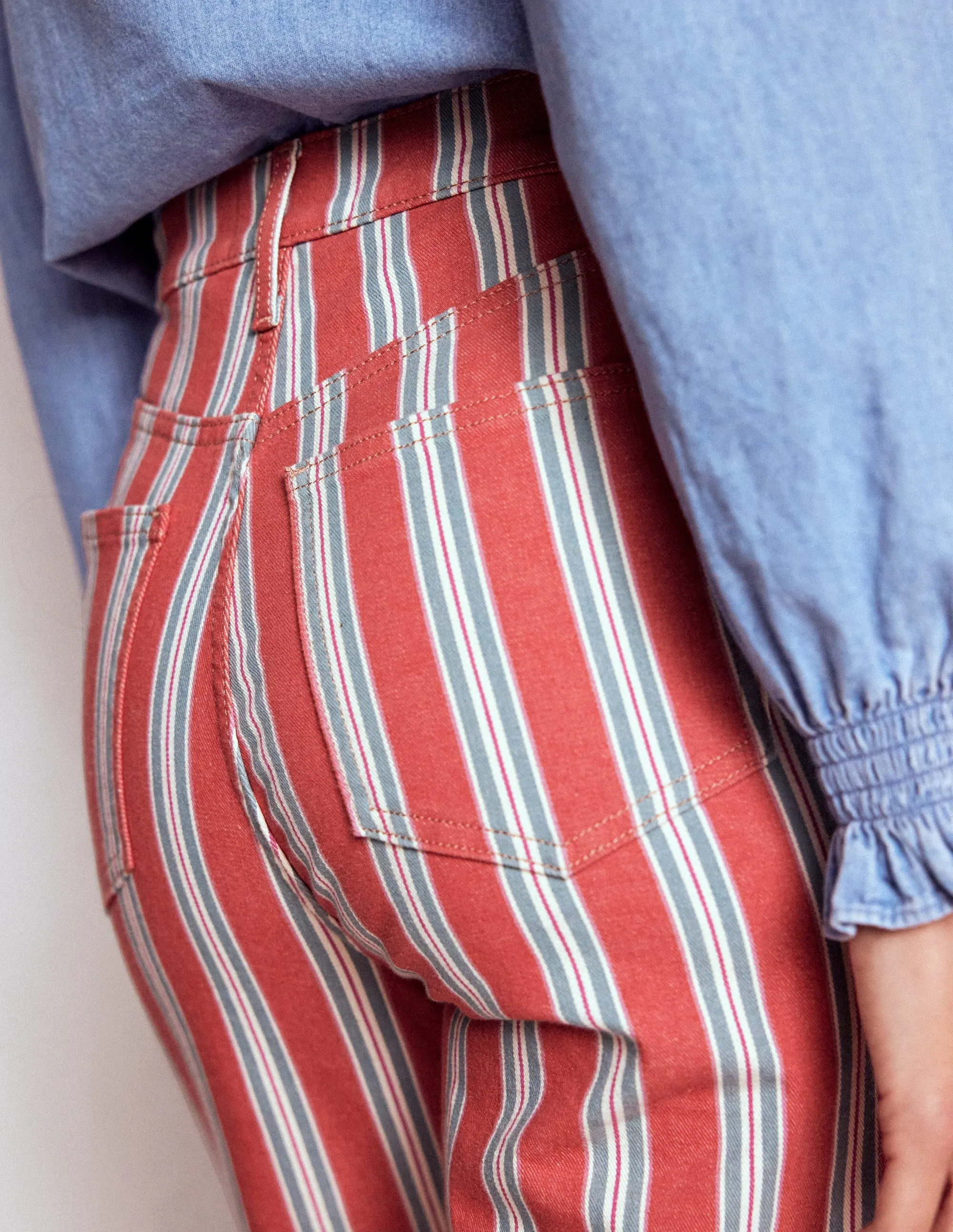 High Rise Stripe Jeans-Red, Blue and Pink Stripe affordable luxury