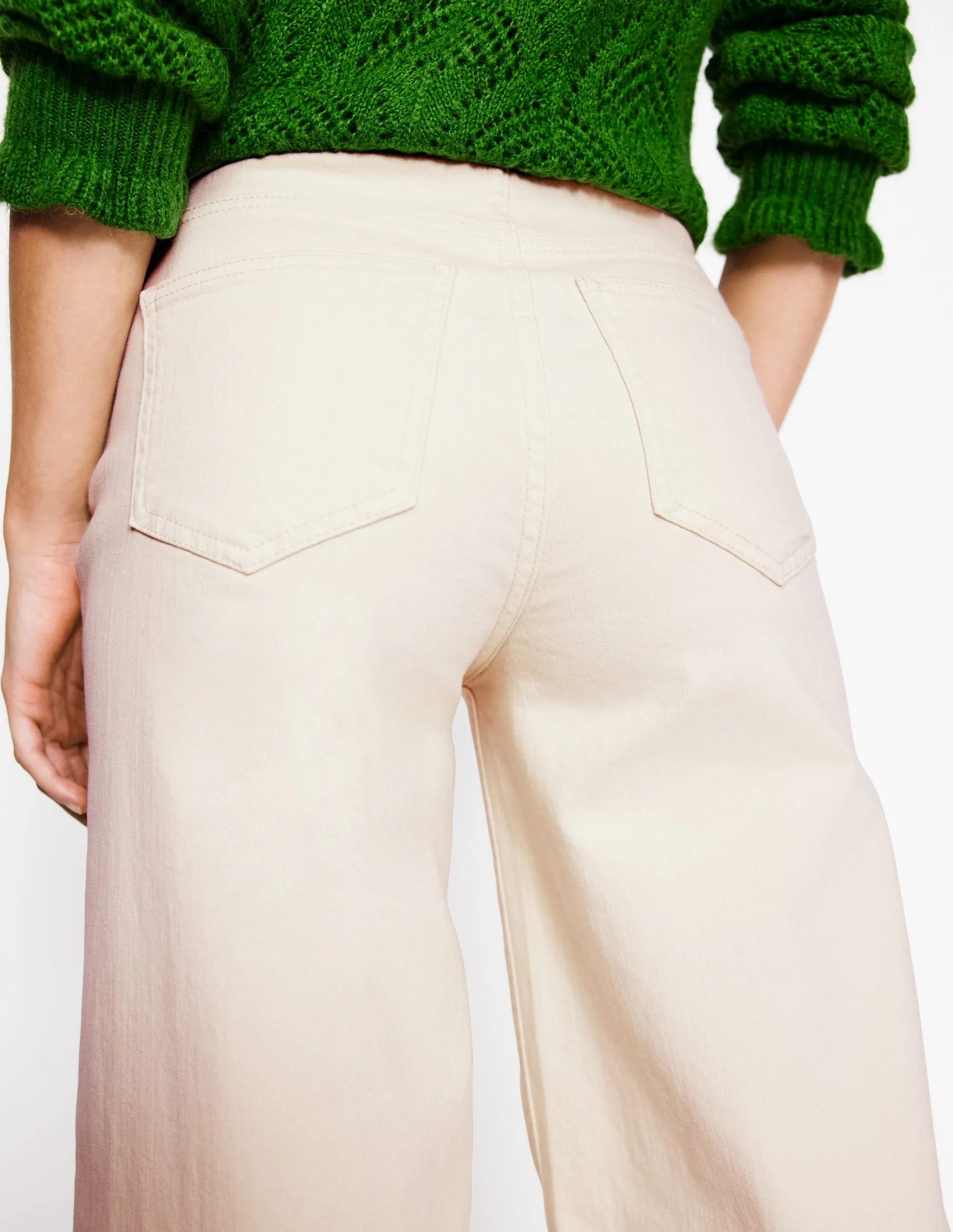 High Rise Wide Leg Jeans-Ecru retro trendy