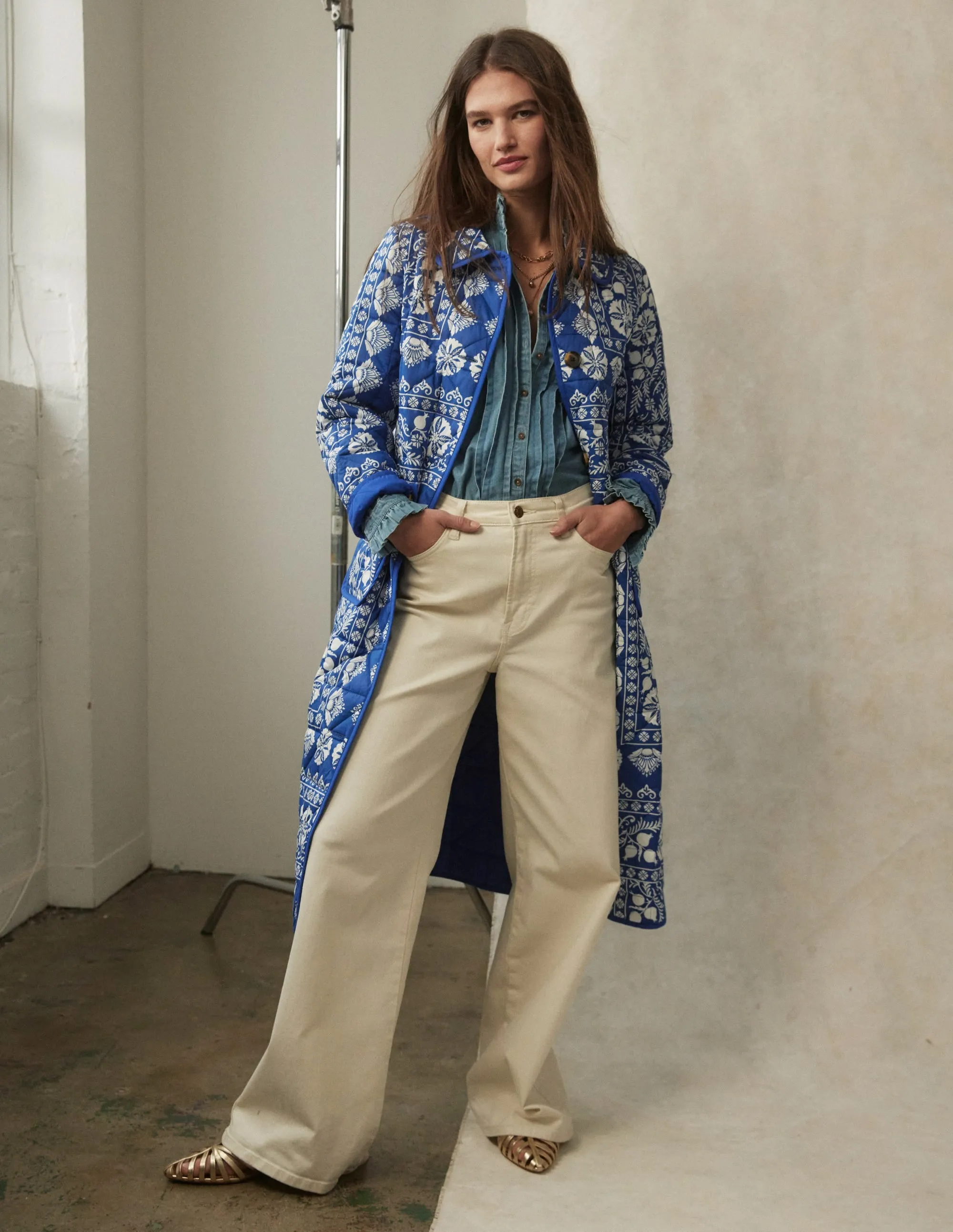 High Rise Wide Leg Jeans-Ecru smooth finish