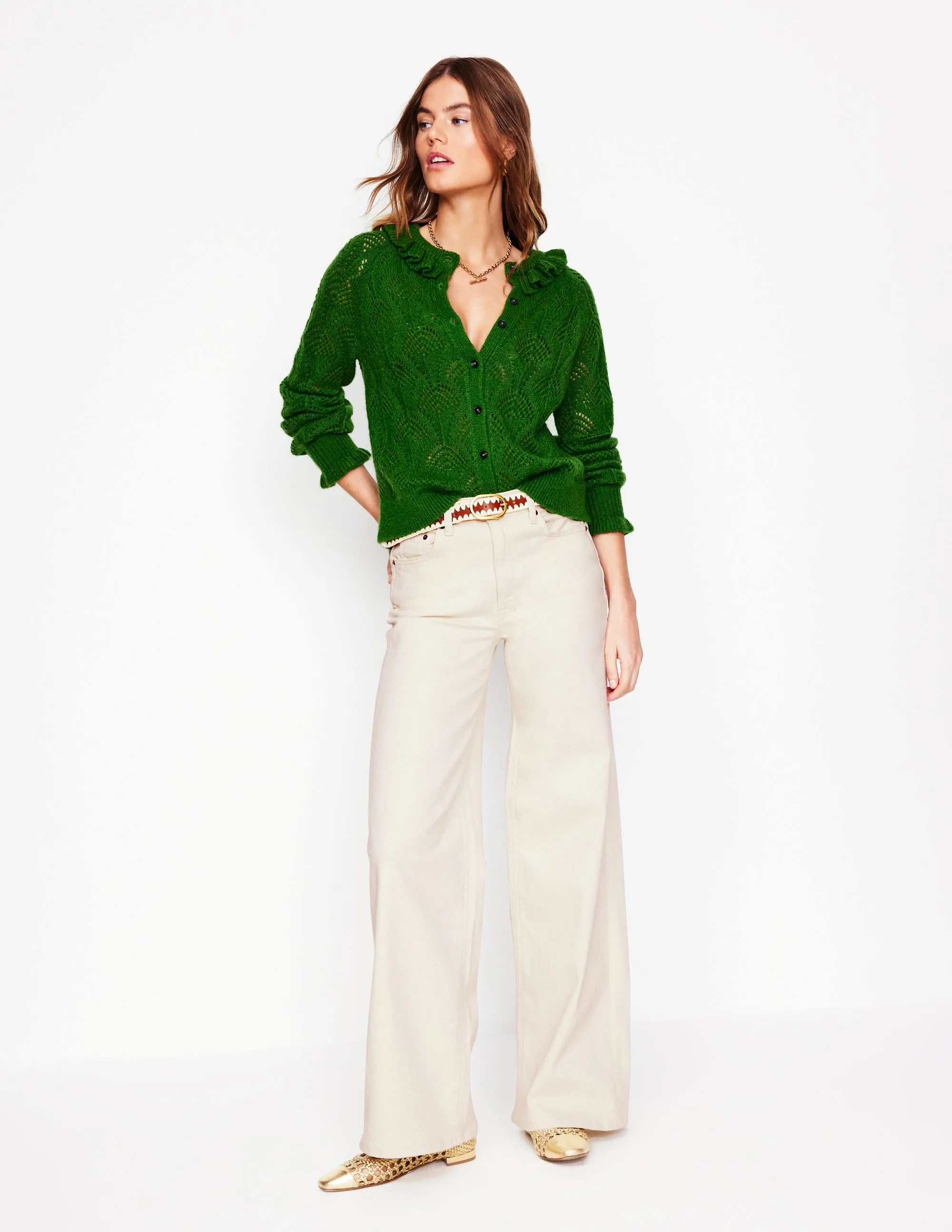 High Rise Wide Leg Jeans-Ecru travel easy
