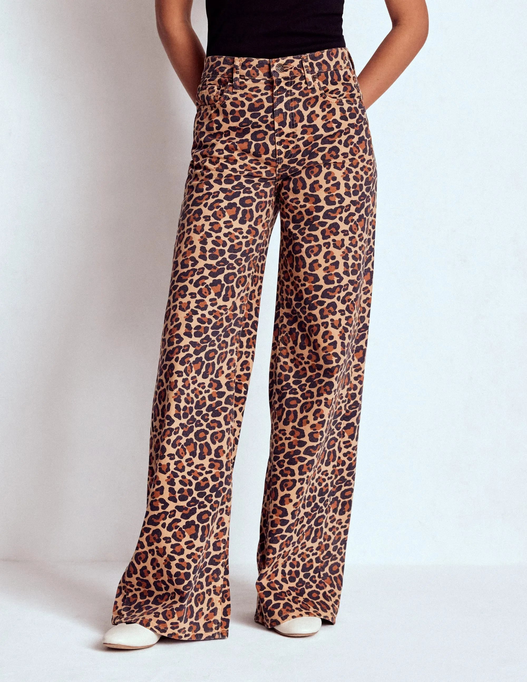 High Rise Wide Leg Jeans-Leopard Print daily wear