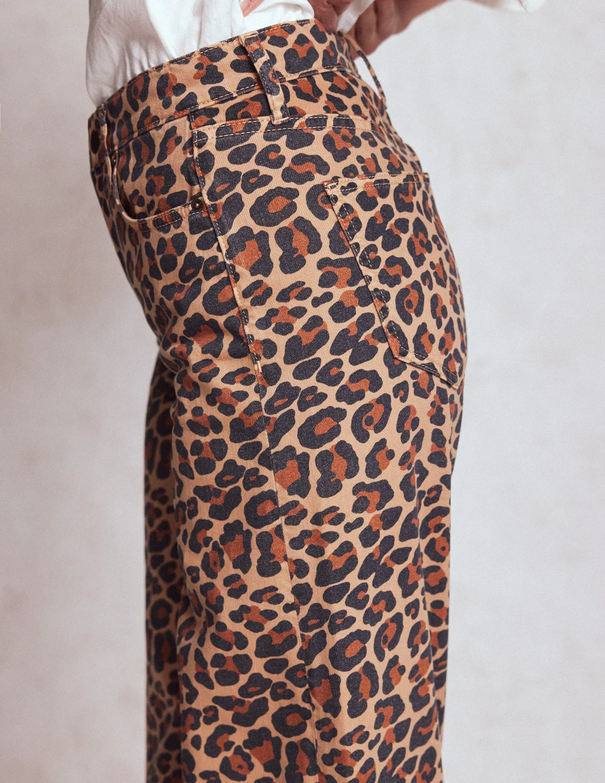 High Rise Wide Leg Jeans-Leopard Print simple style
