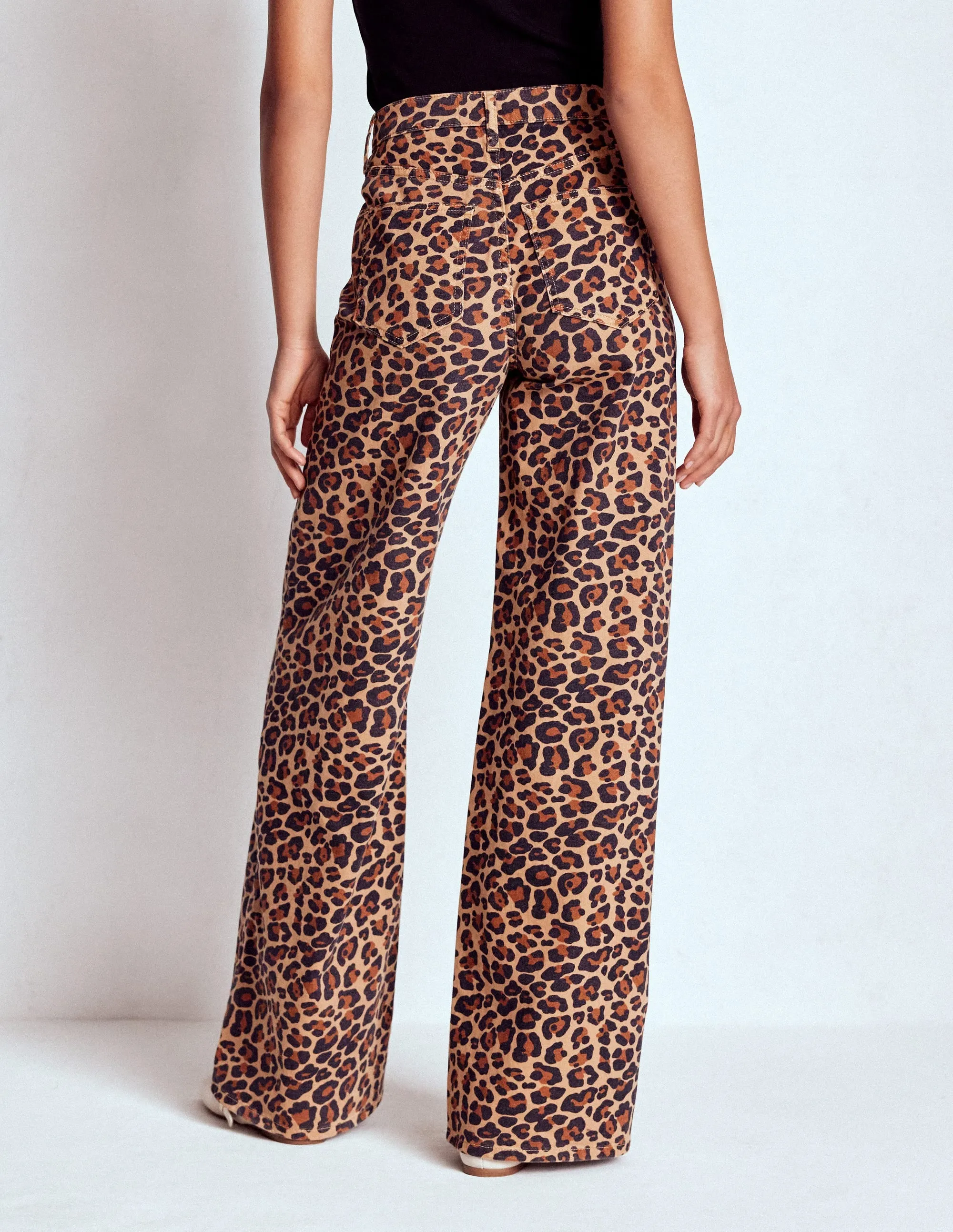 High Rise Wide Leg Jeans-Leopard Print belt loops