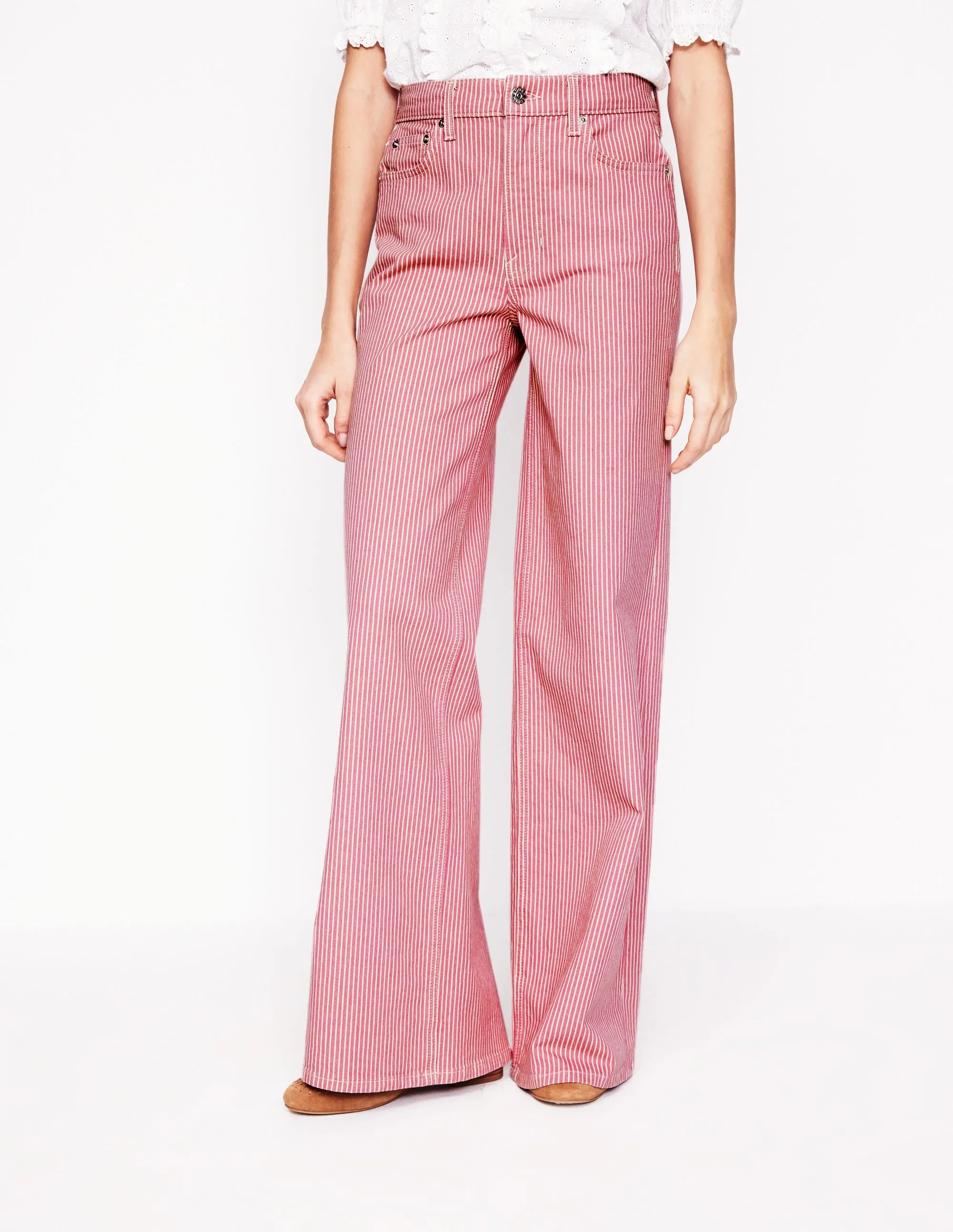 High Rise Wide Leg Jeans-Pink Stripe urban fashion