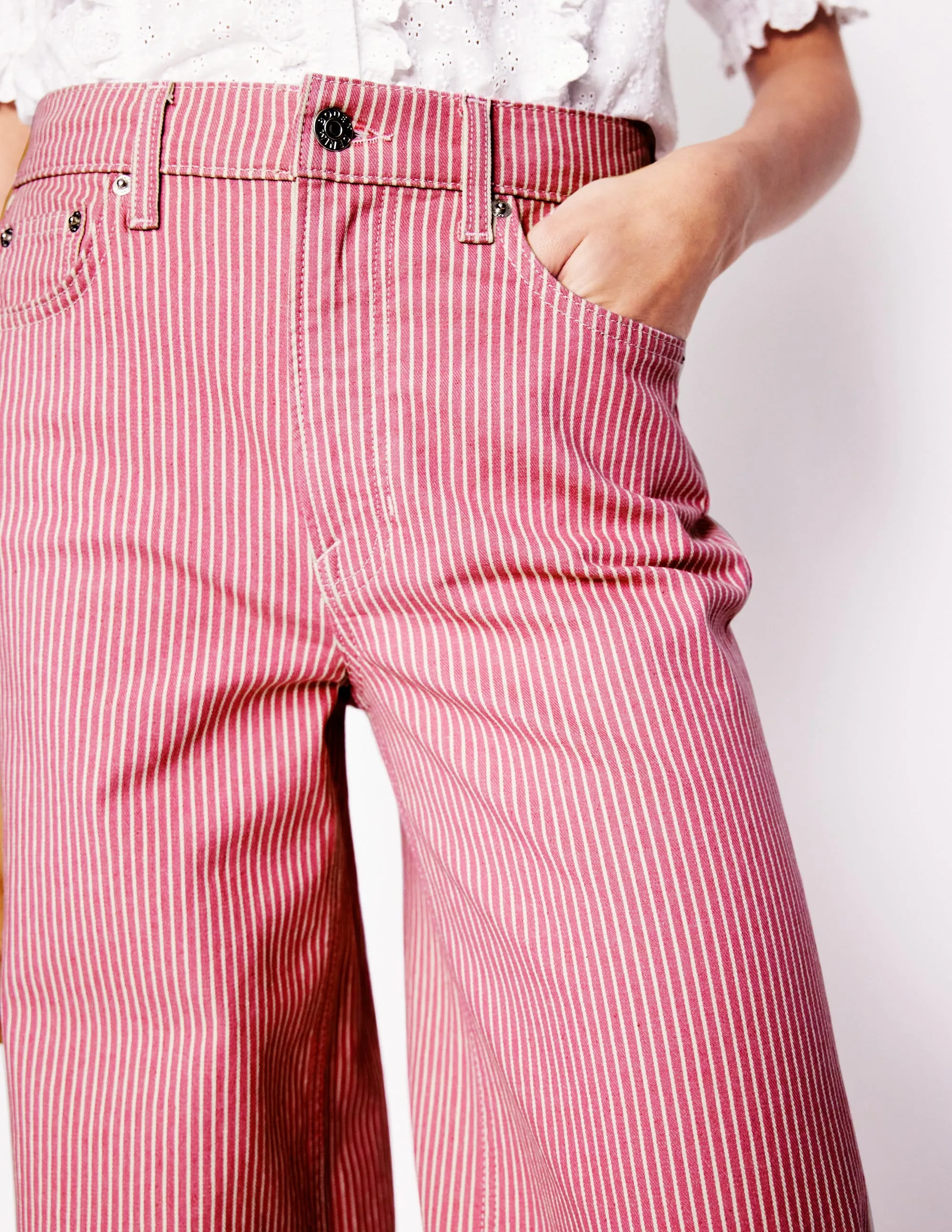 High Rise Wide Leg Jeans-Pink Stripe adjustable fit