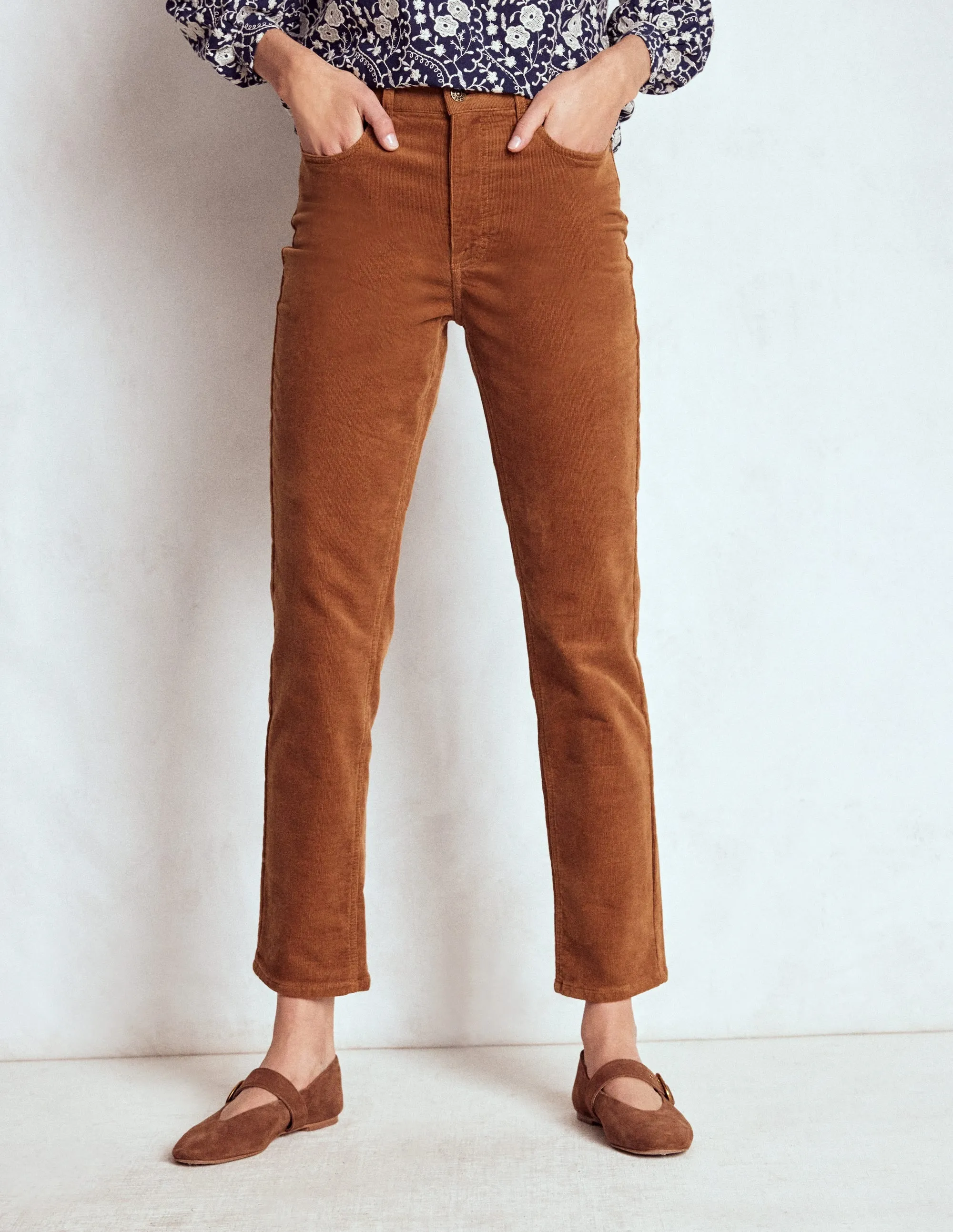 High-Waisted Cord Slim Jeans-Ginger tech fabric