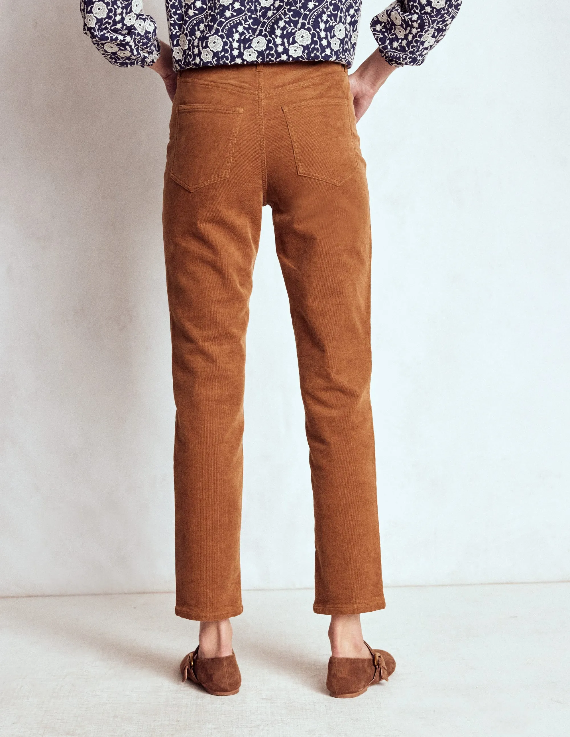 High-Waisted Cord Slim Jeans-Ginger multi style