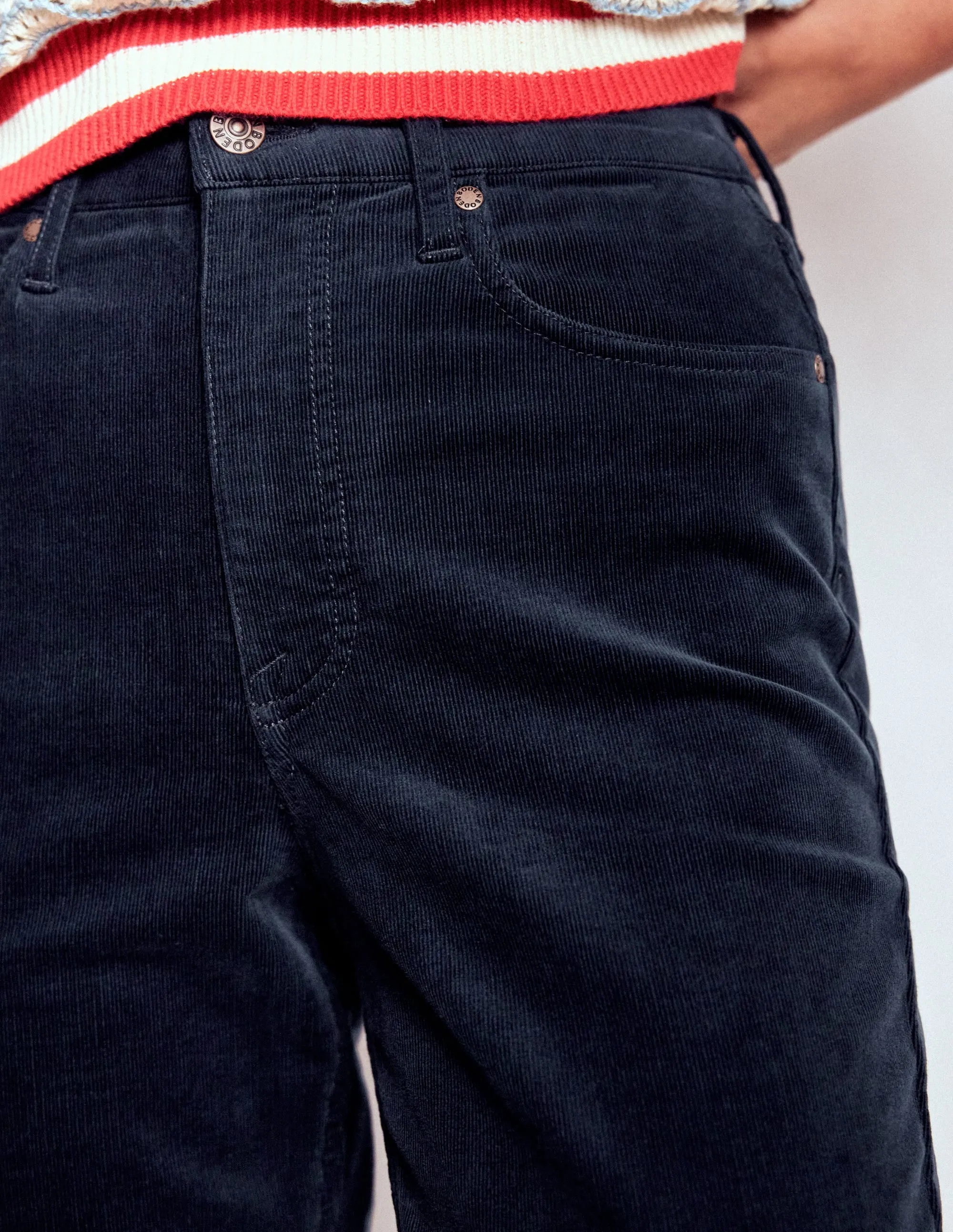High-Waisted Cord Slim Jeans-Navy refined style