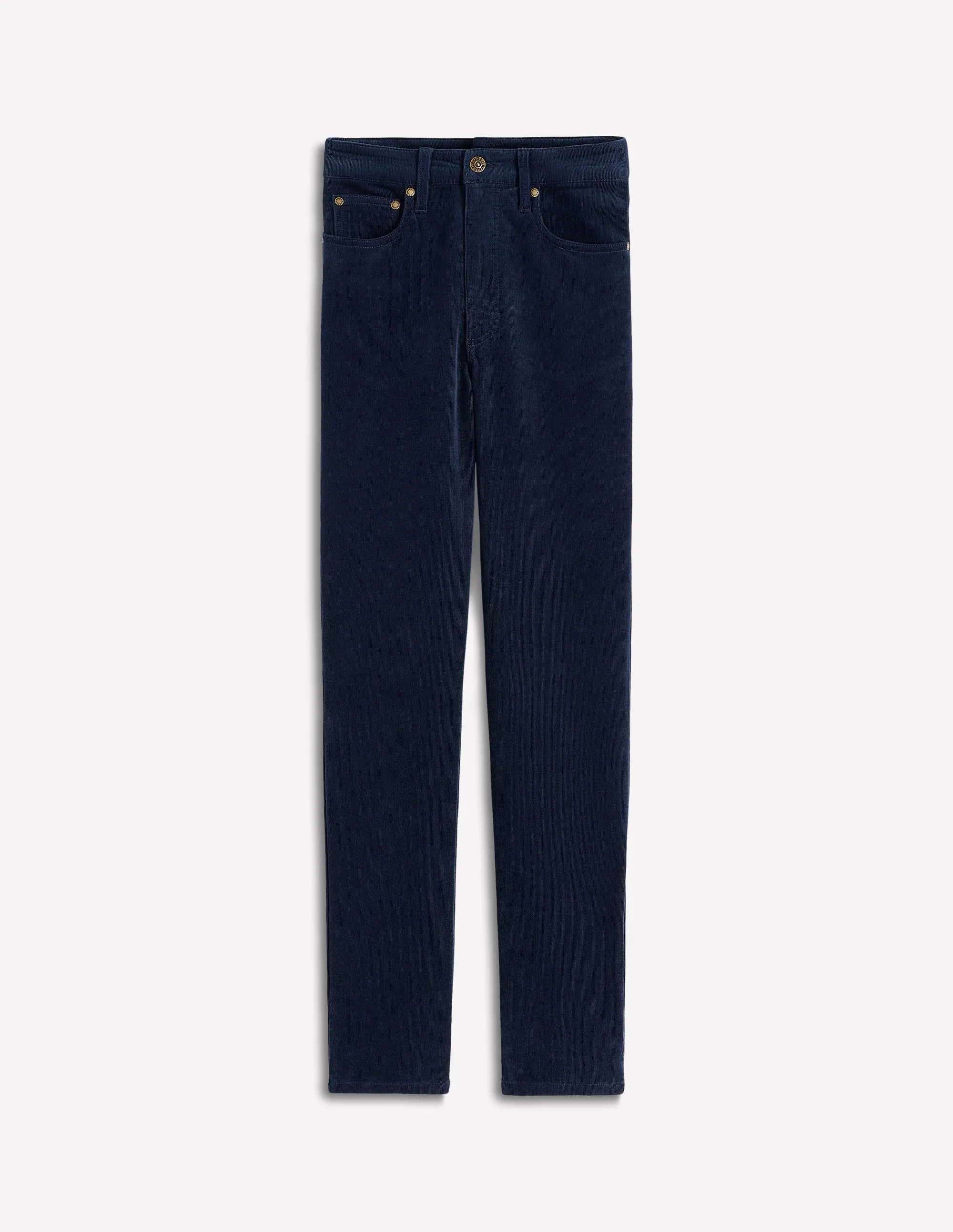 High-Waisted Cord Slim Jeans-Navy formal look
