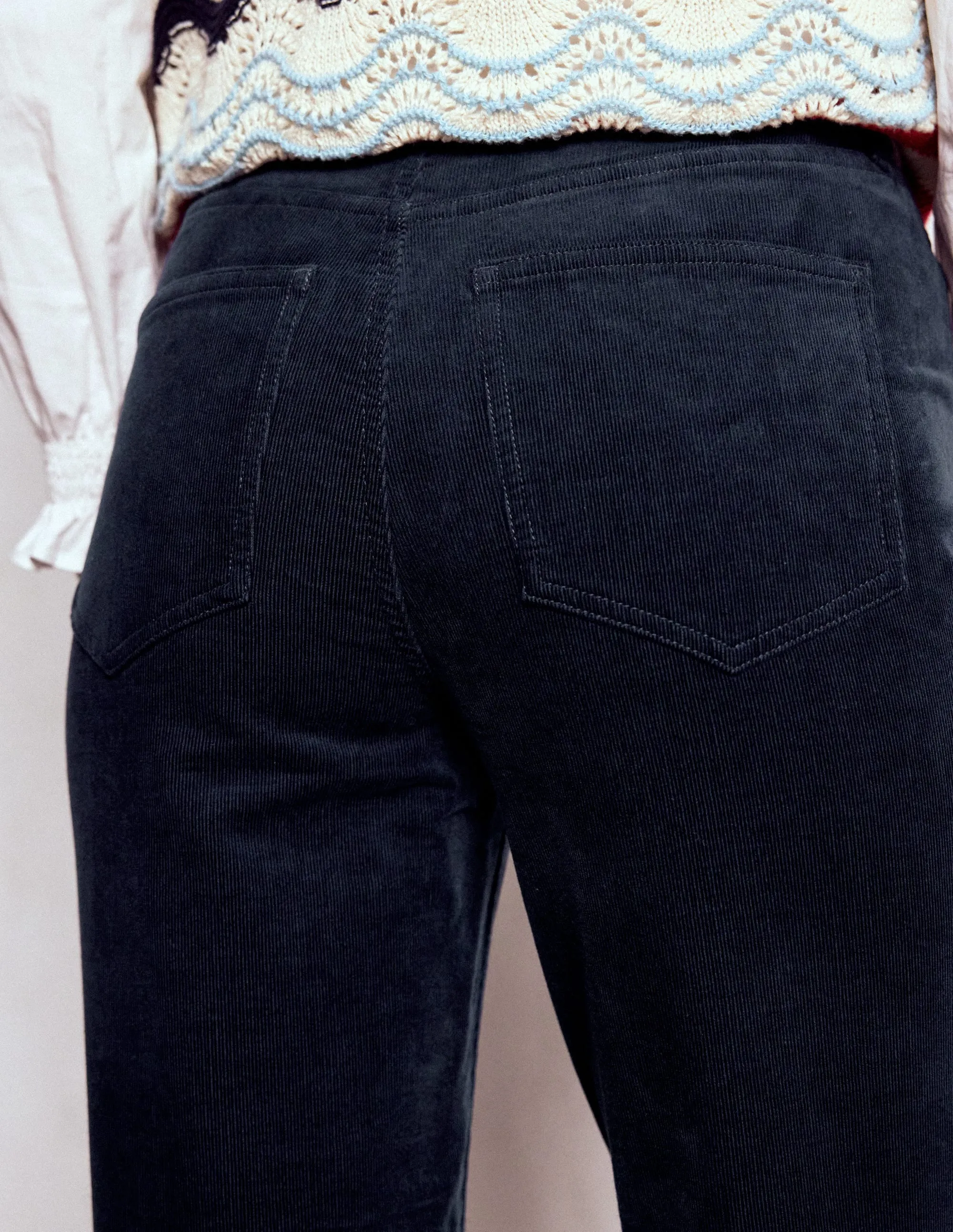 High-Waisted Cord Slim Jeans-Navy unique tailoring