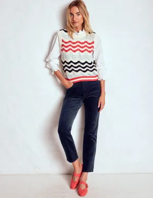 High-Waisted Cord Slim Jeans-Navy multi style