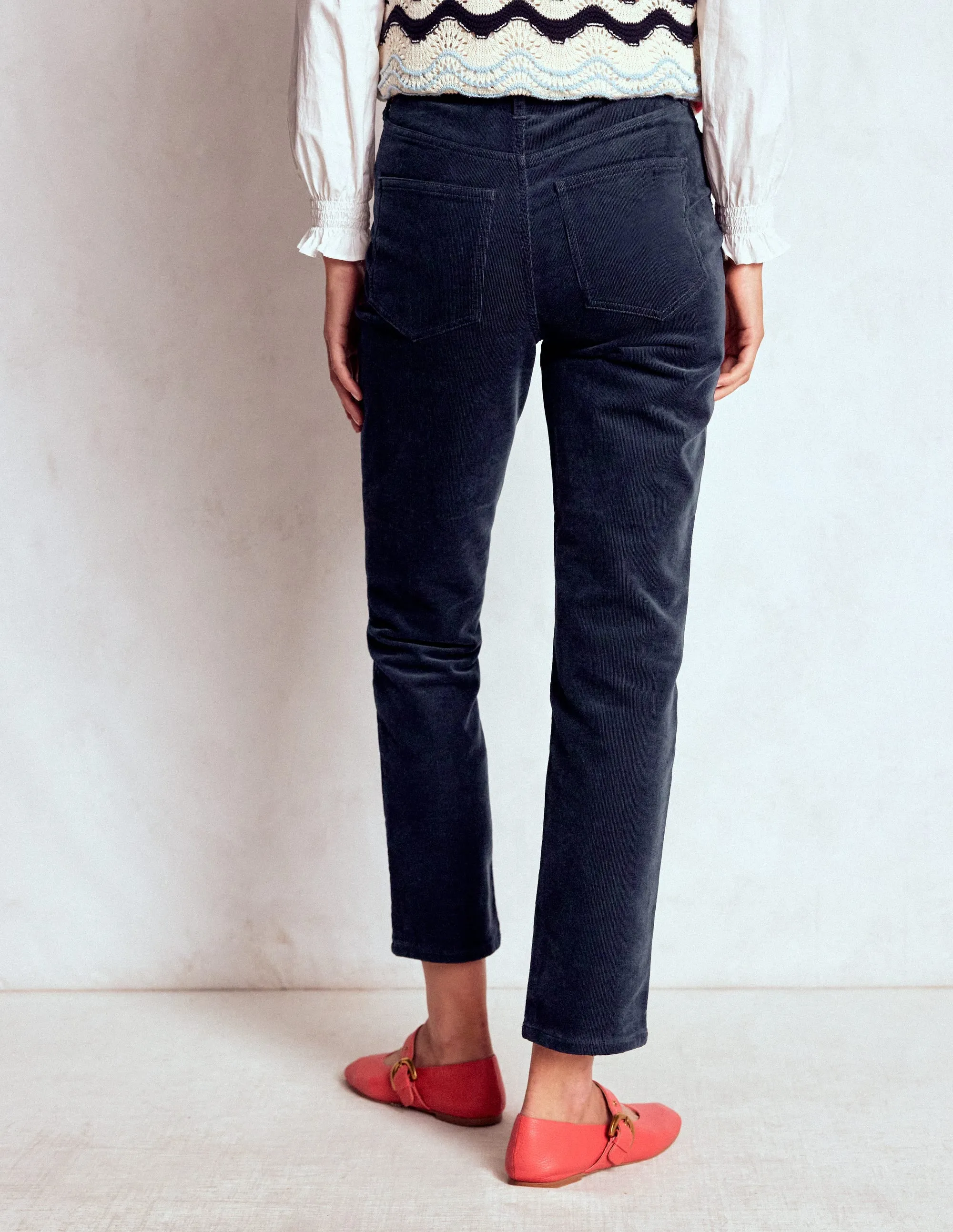 High-Waisted Cord Slim Jeans-Navy comfort zone