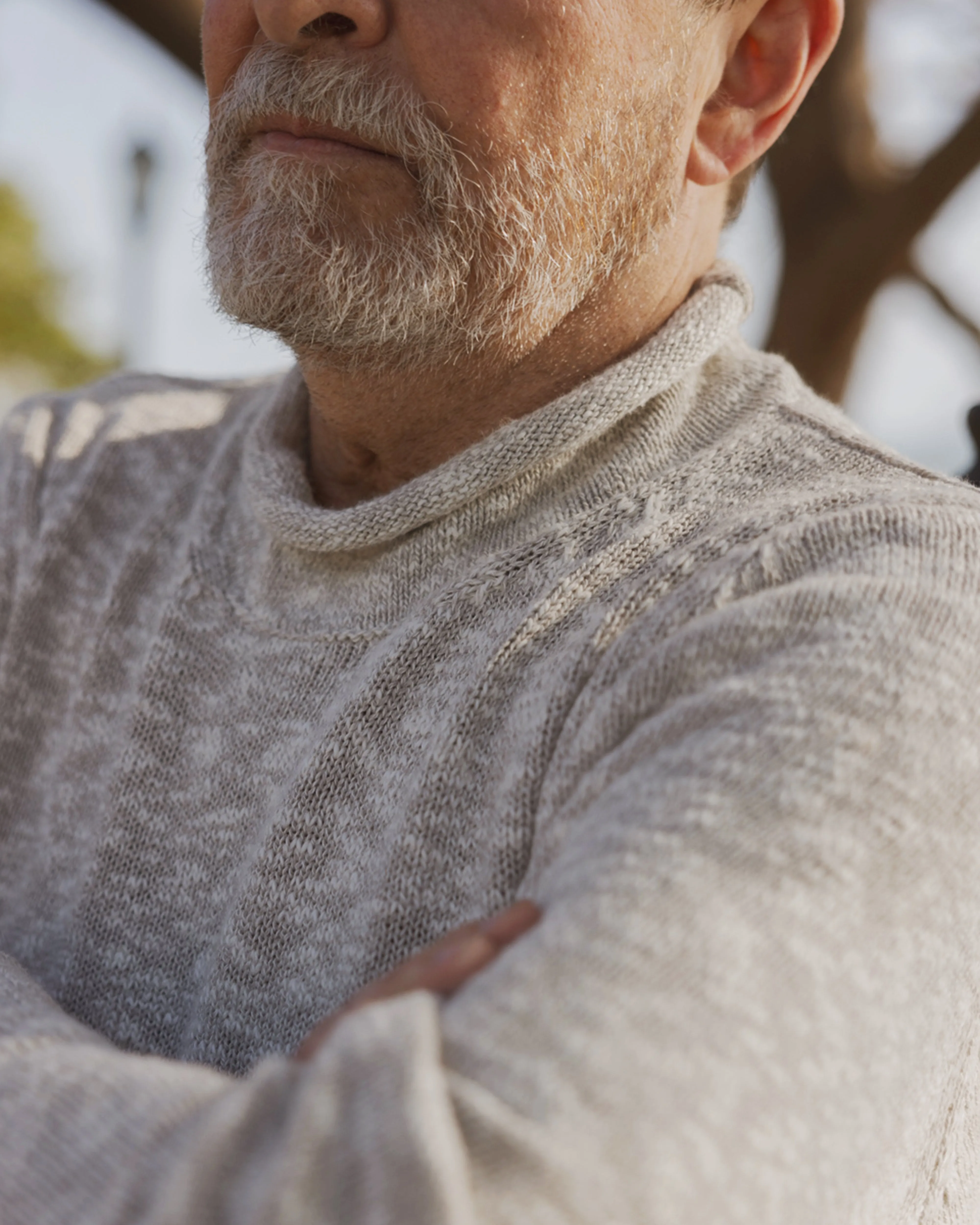 Homespun Fisherman's Sweater in Grey Marl/Natural holiday ready