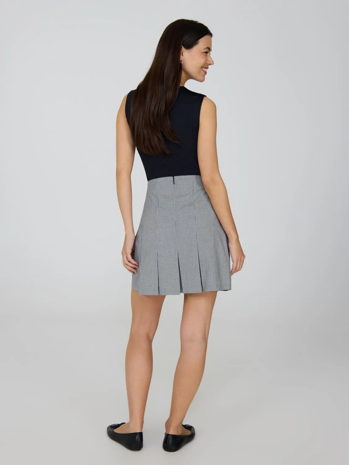 Houndstooth Pleated Mini Skirt elegant line