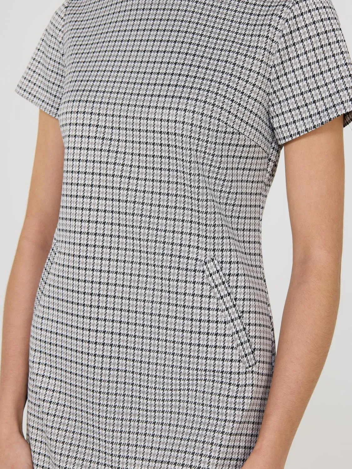 Houndstooth Short Sleeve Mini Dress natural fiber