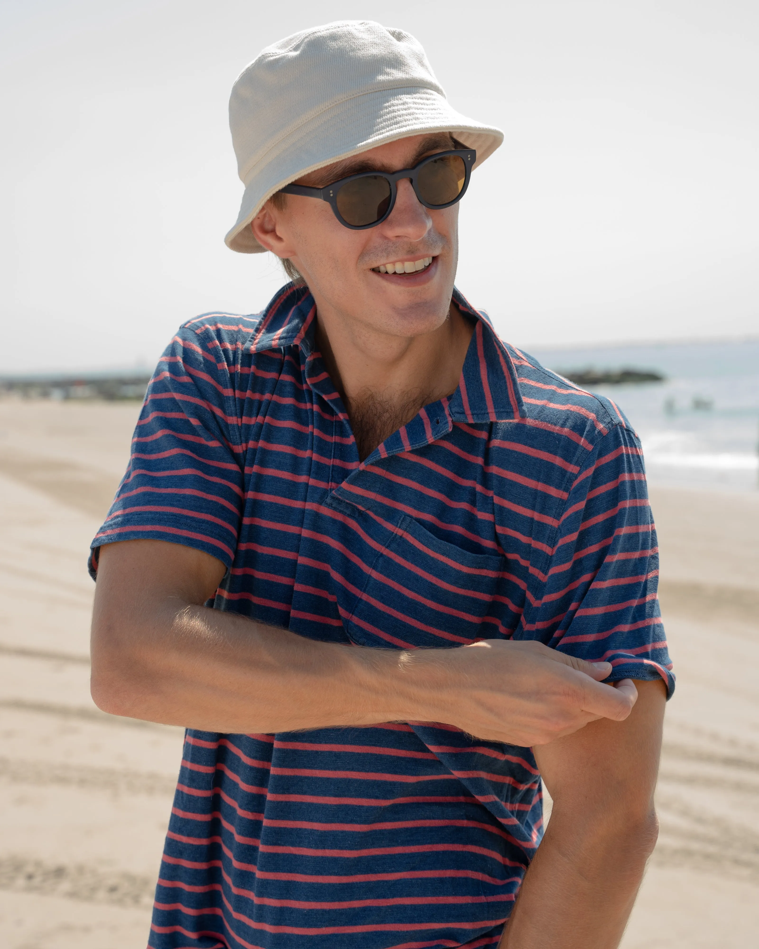 Indigo Polo in 3/4" Red/Navy Stripe modern edge