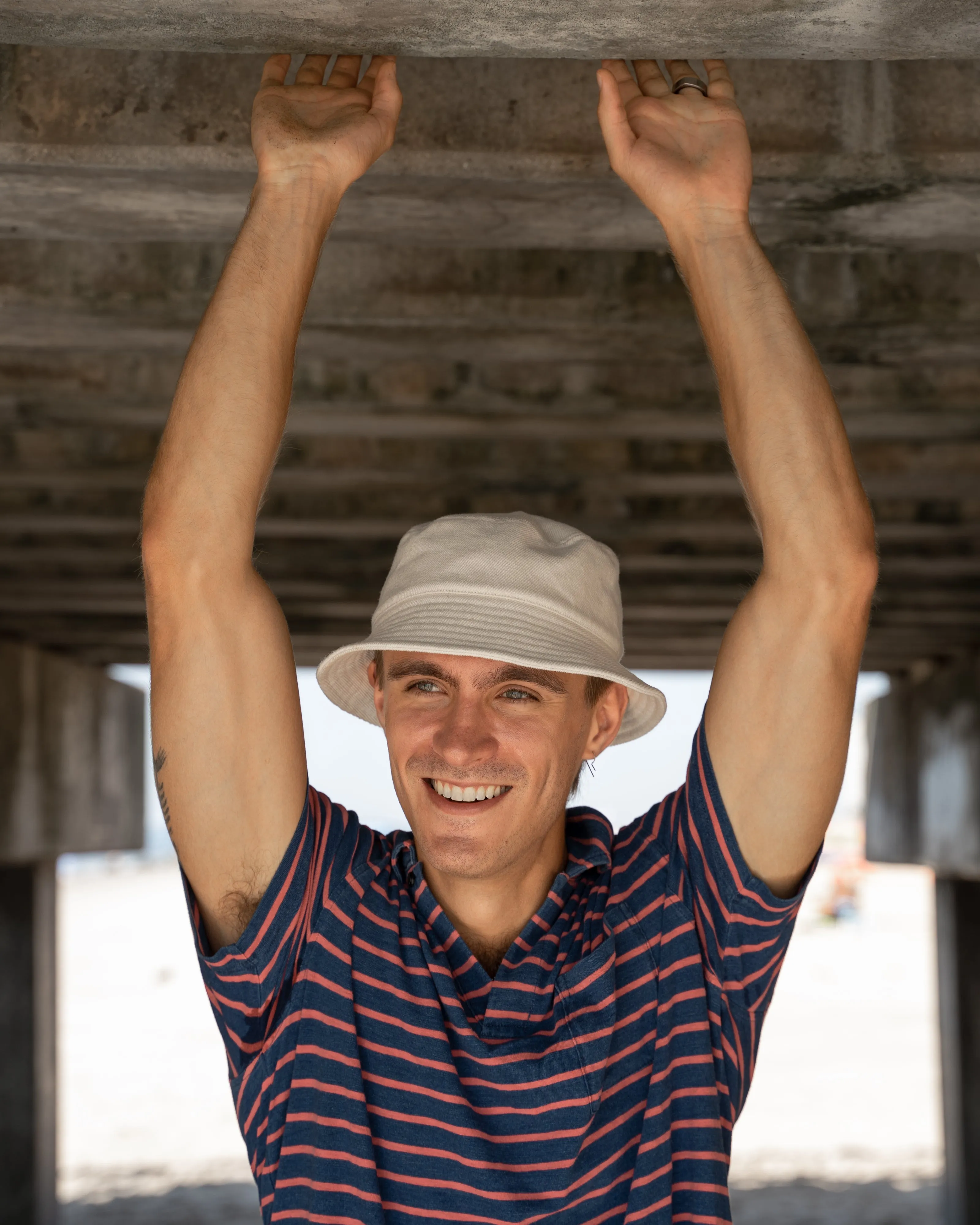 Indigo Polo in 3/4" Red/Navy Stripe brunch mood