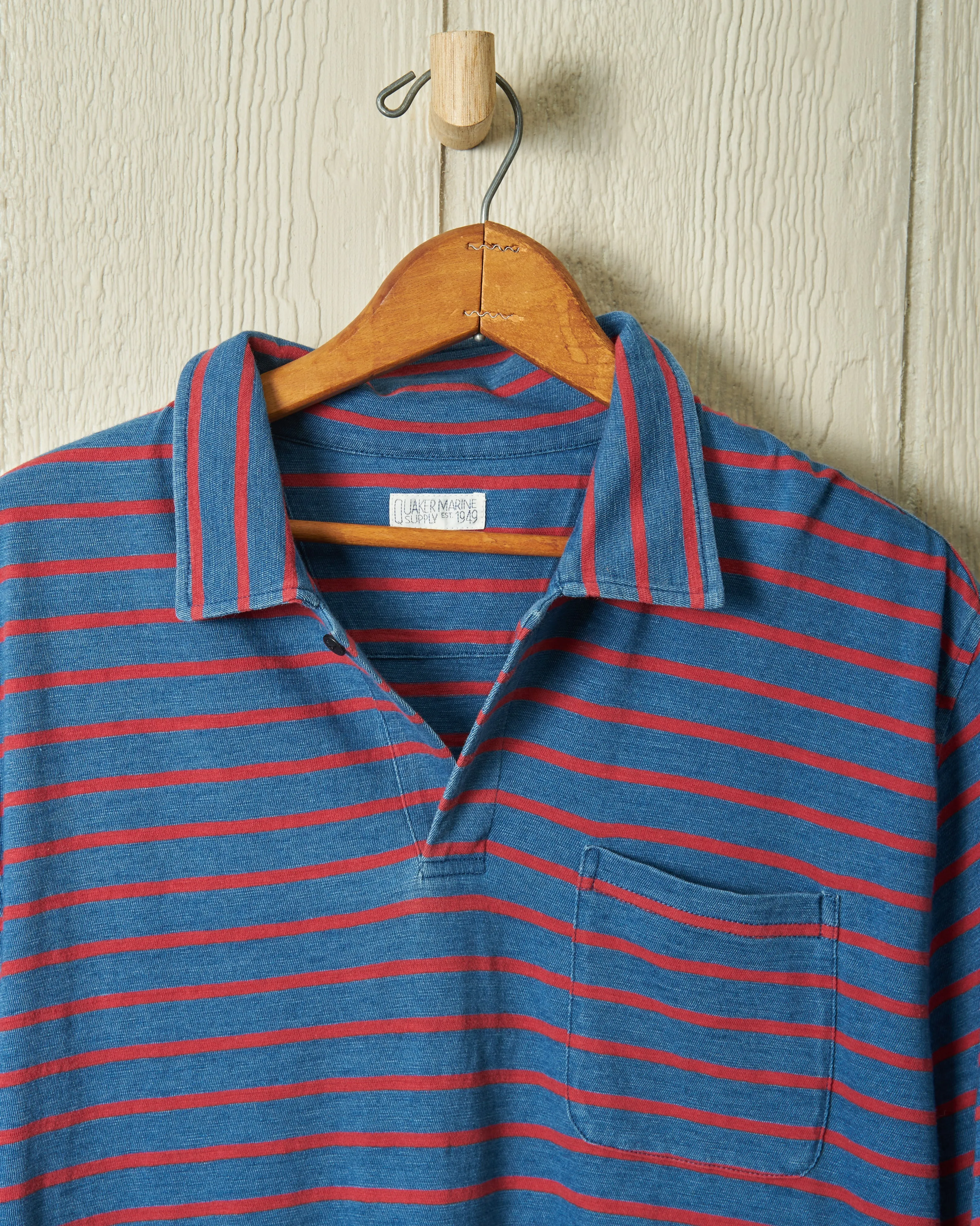 Indigo Polo in 3/4" Red/Navy Stripe team outfit