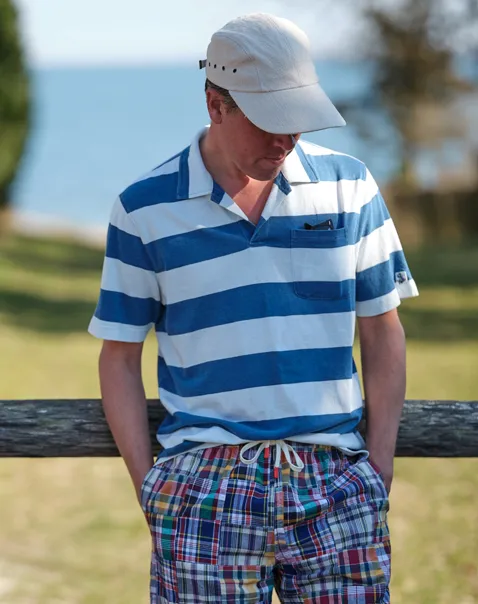 Indigo Polo in Blue/White Rugby Stripe sunday brunch
