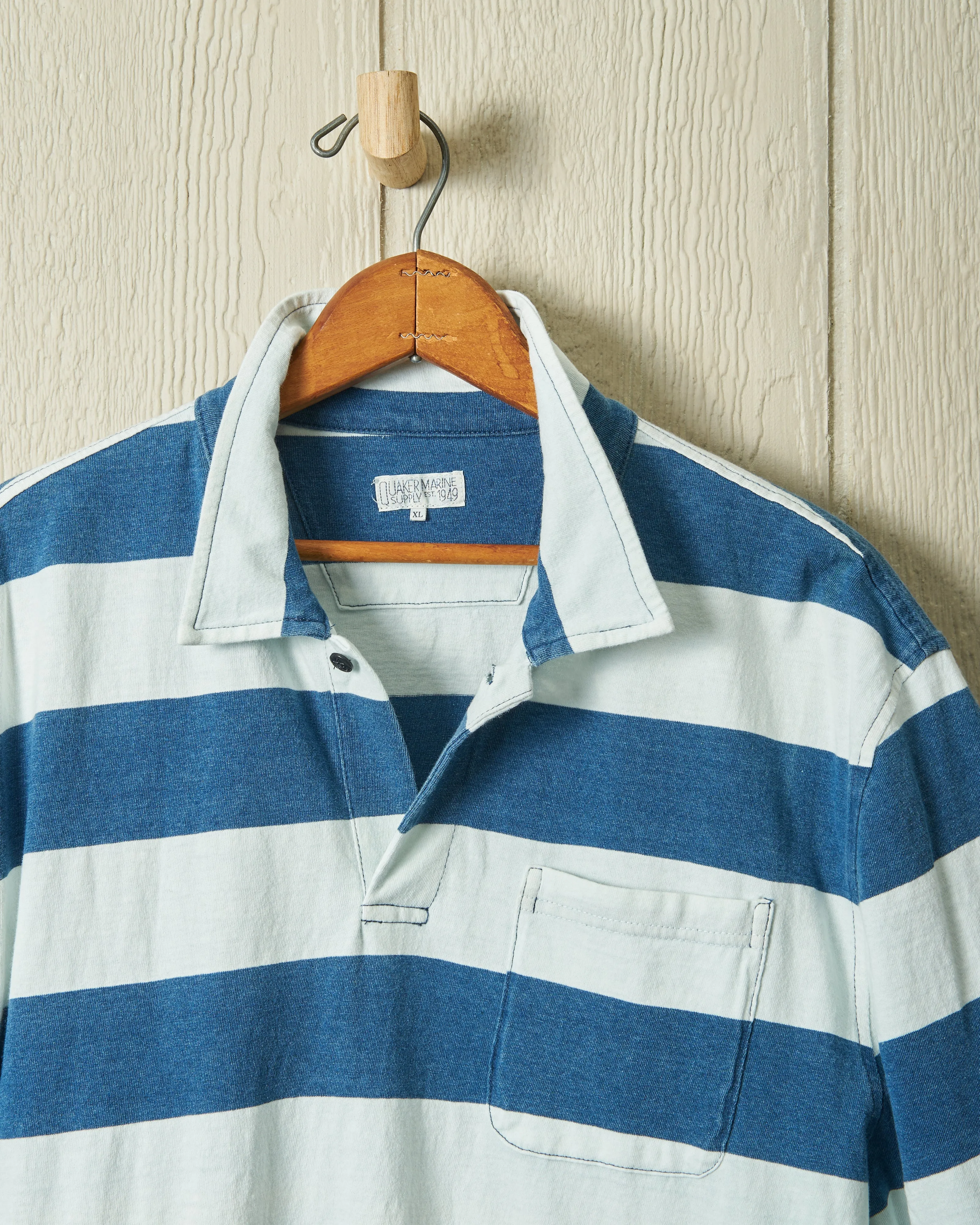 Indigo Polo in Blue/White Rugby Stripe bold ease