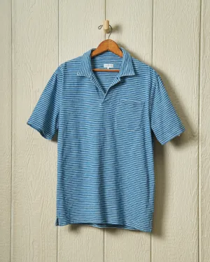 Indigo Polo in Blue/White Slub Stripe team outfit