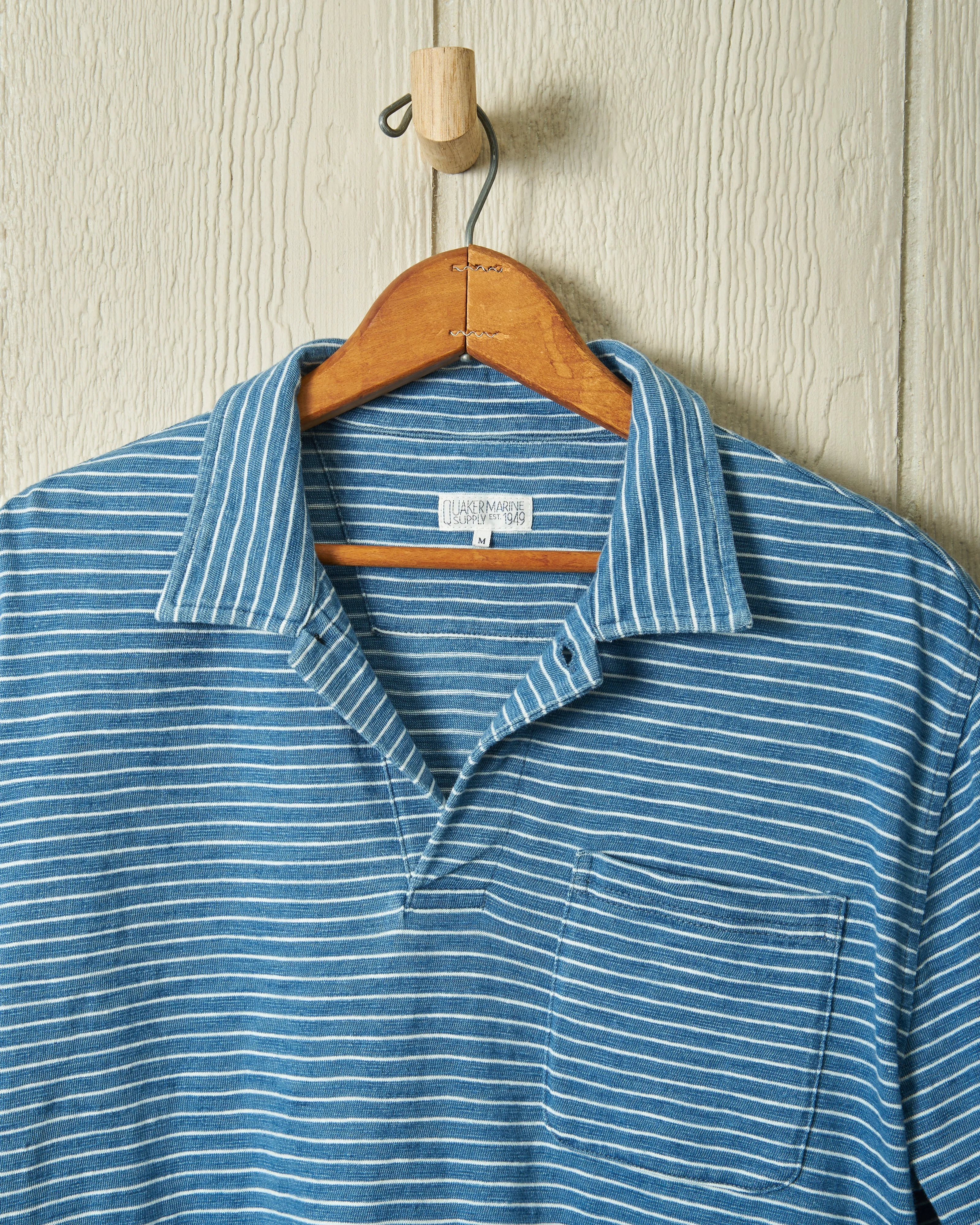 Indigo Polo in Blue/White Slub Stripe team outfit
