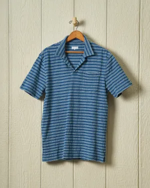 Indigo Polo in Mid Wash Jacquard Stripe summer cool