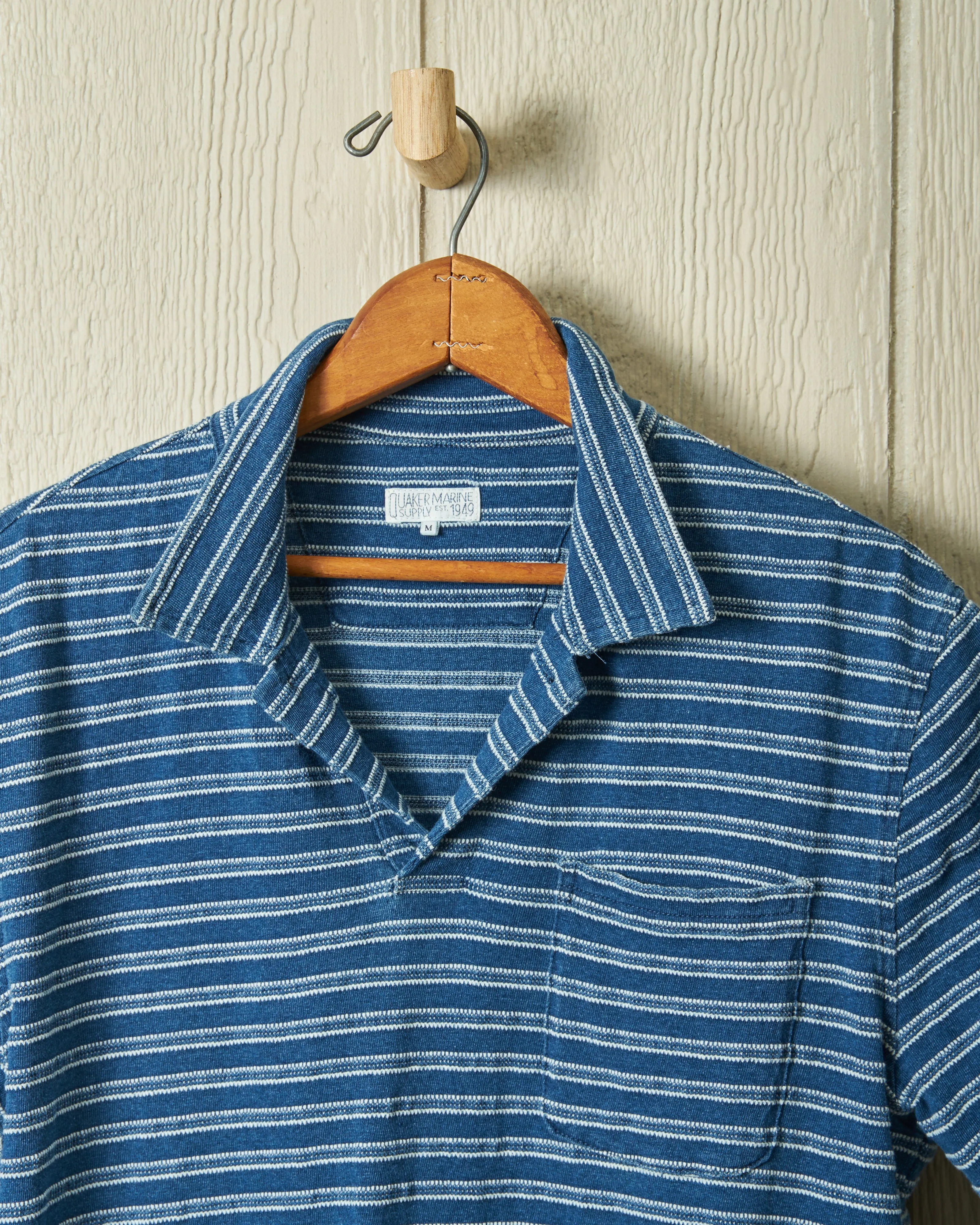 Indigo Polo in Mid Wash Jacquard Stripe business mood