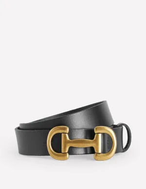 Iris Snaffle-Trim Leather Belt-Black business cool