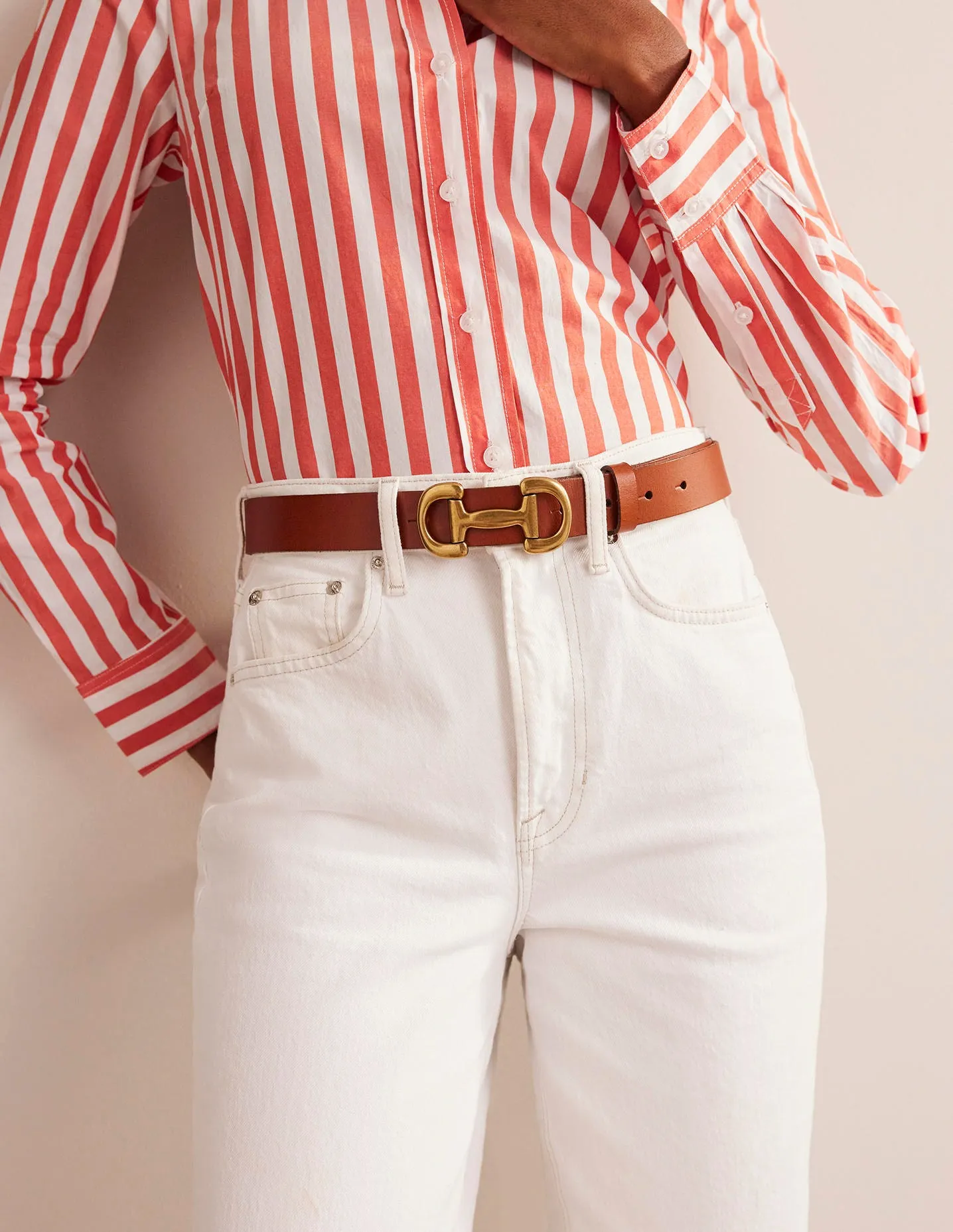 Iris Snaffle-Trim Leather Belt-Tan curve friendly